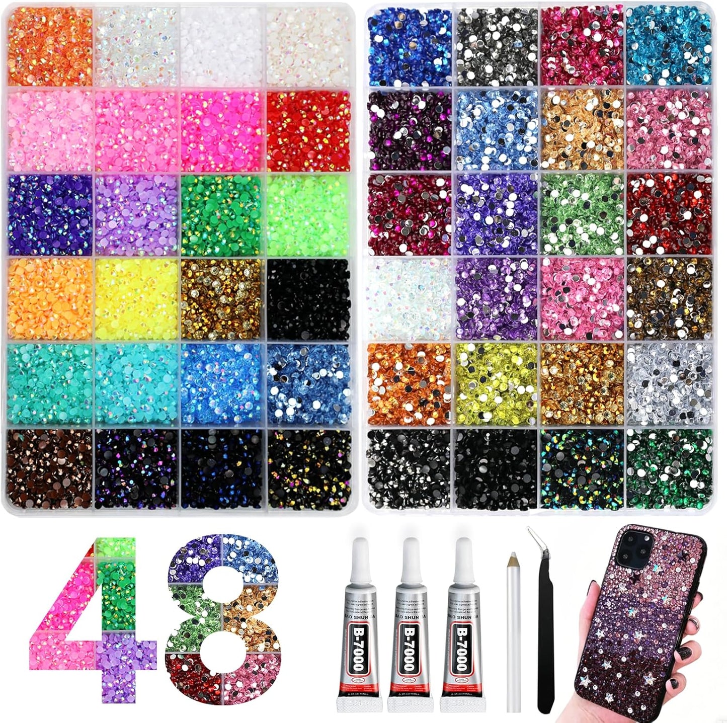 Bedazzling Kit - 50000 Pcs Resin Jelly Rhinestones & Flatback Crystal Gems | DIY Crafting, Nail Art, Clothes & Shoes Decor