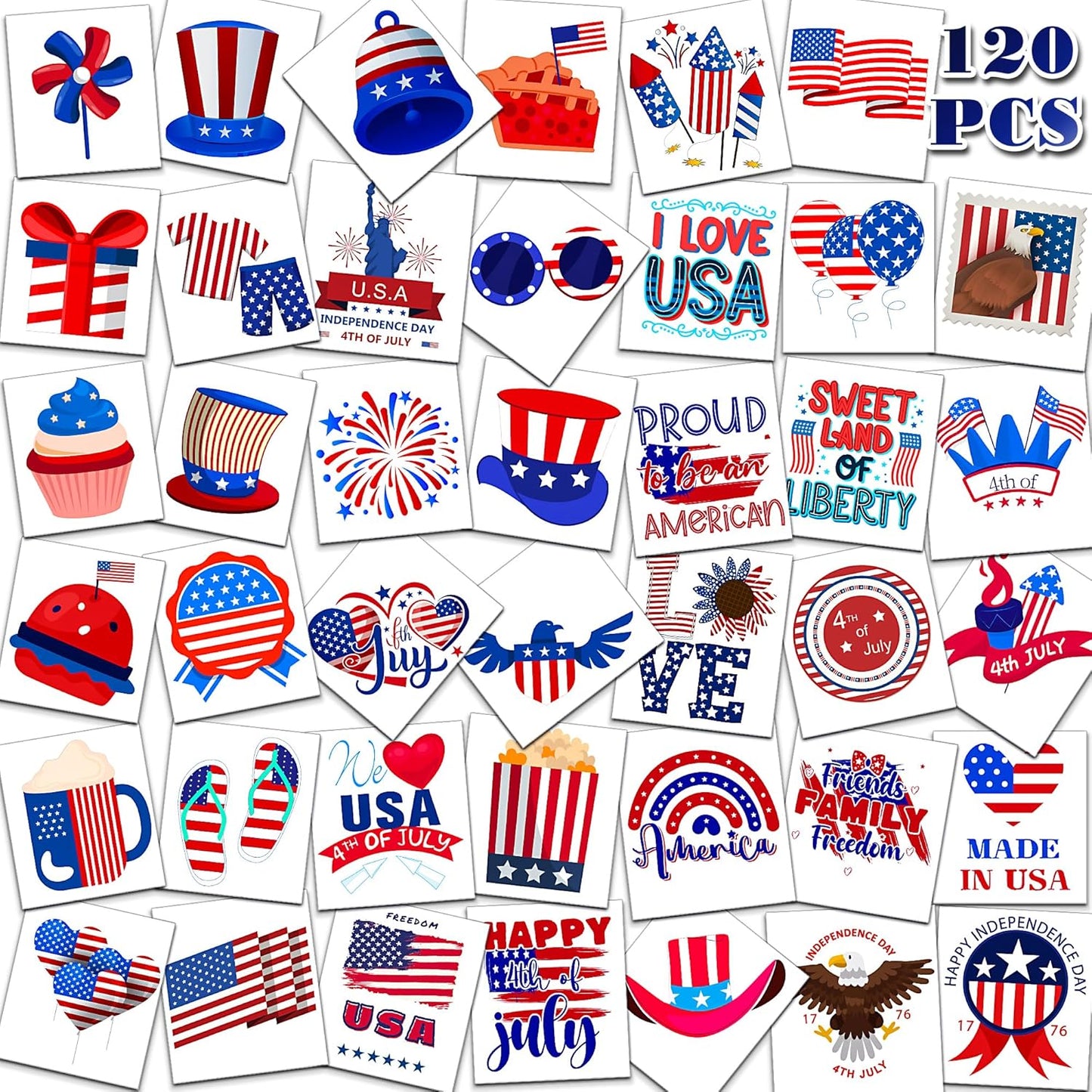 4th of July Outfits for Women - 120 PCS USA Flag Temporary Tattoos | Patriotic Fireworks & Eagle Designs