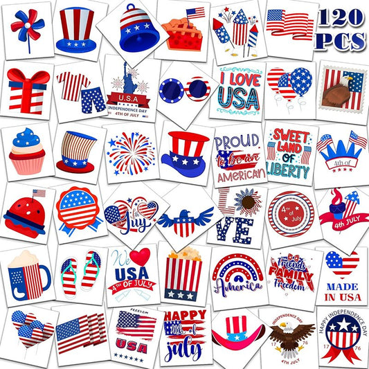4th of July Outfits for Women - 120 PCS USA Flag Temporary Tattoos | Patriotic Fireworks & Eagle Designs