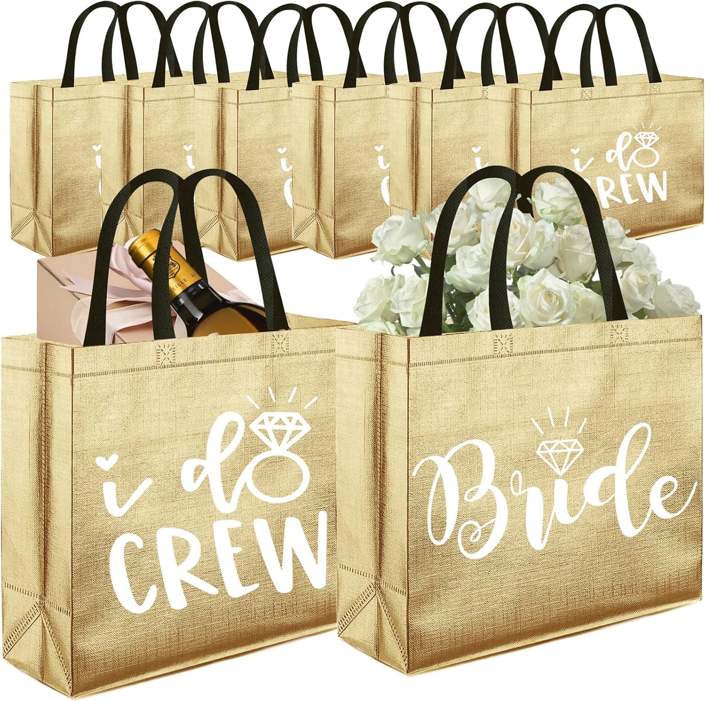 Rose Gold I Do Crew Gift Bags - 8 Non-Woven Bags for Bridesmaid Gifts | Bachelorette Party Favors