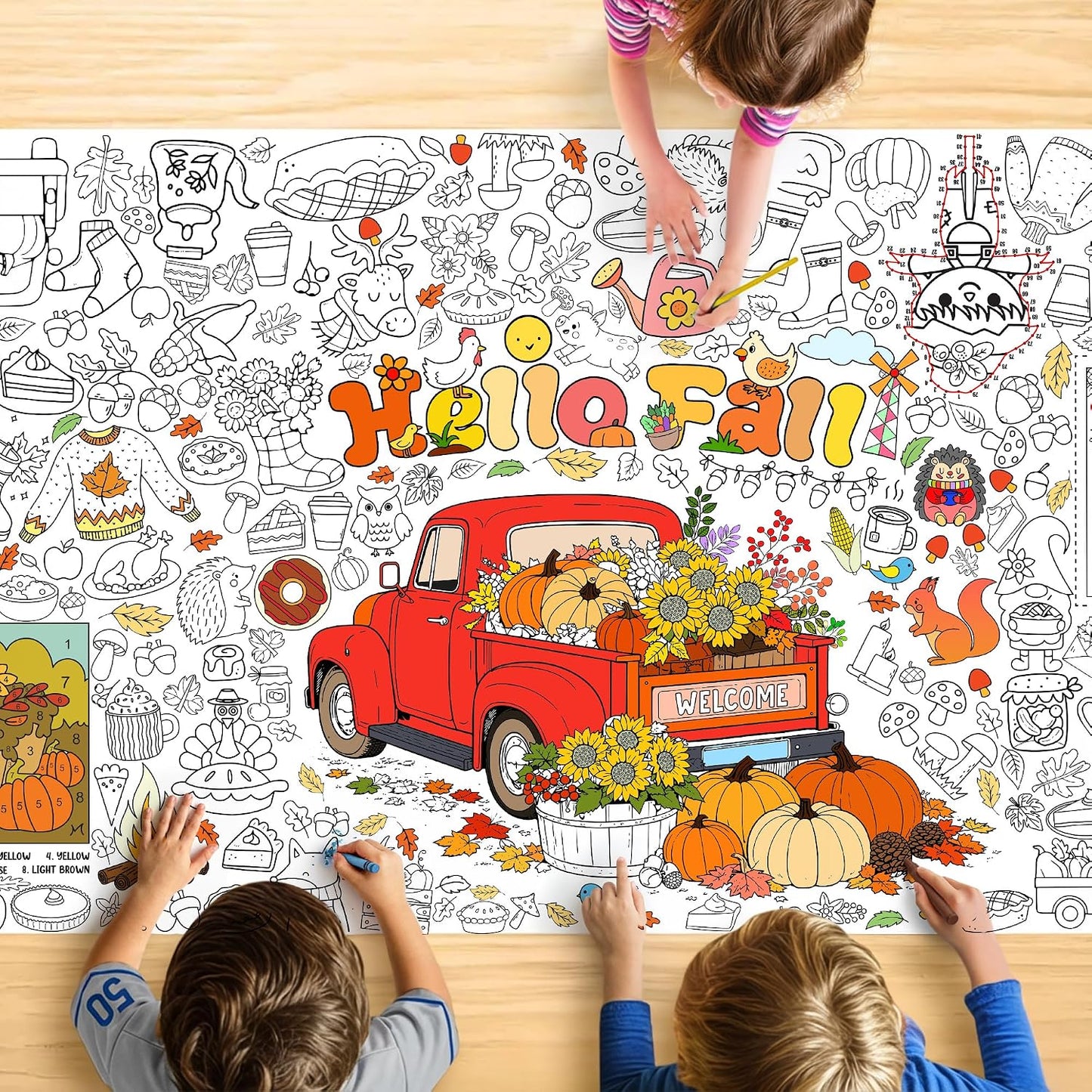 Monster Truck Coloring Tablecloth - Large 30x72 Inch for Kids | Perfect for Birthday Parties & Classroom Fun