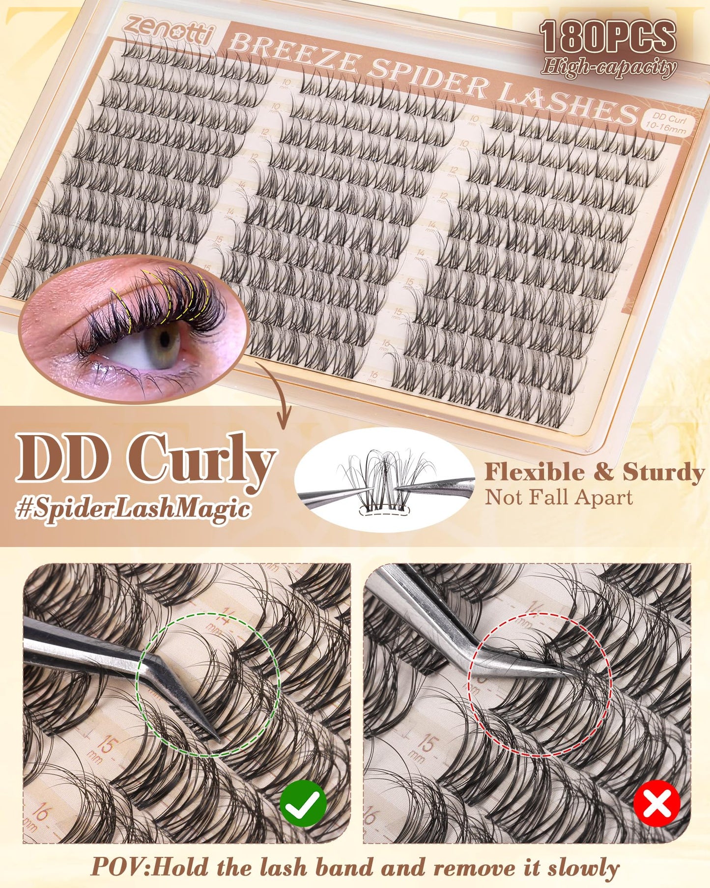 Spider Breeze Lash Clusters DD Curl 180PCS Natural Eyelash Clusters Wispy Cluster Eyelash Extensions Breeze Venus Lashes Cluster with Invisible Band Kim K Style Eyelash Extensions by zenotti