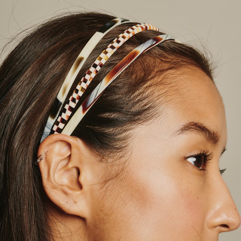 Thin Headband for Women, France Luxe 1/4" Ultracomfort Headband, Amber Brown & Ivory Natural Horn, Flexible Fit with No Slip Gentle Teeth, All-Day Hold