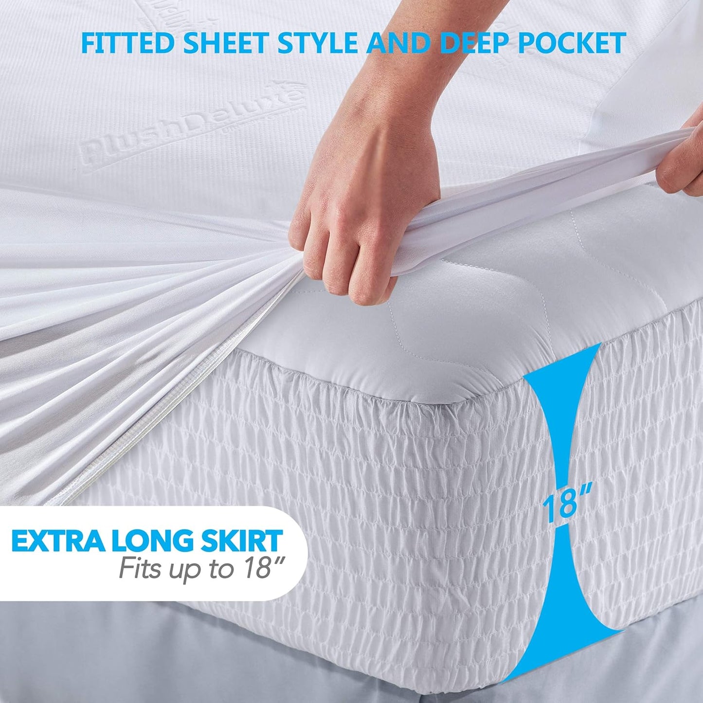 Bamboo Mattress Protector - King Size, Waterproof & Ultra Soft Breathable Cover for Comfort - White