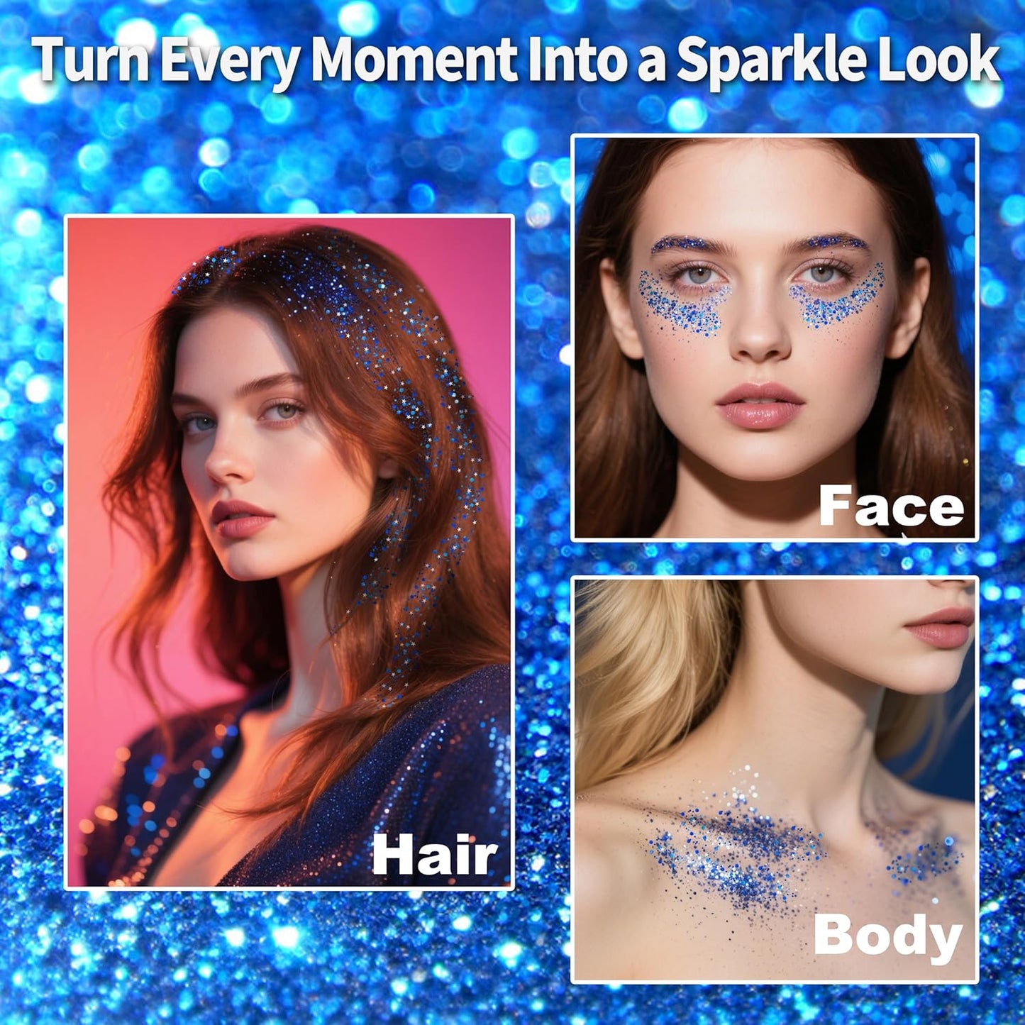 Royal Blue Face Hair Glitter Stick - 4th of July USA Flag Makeup | Waterproof Rave Accessory for Independence Day