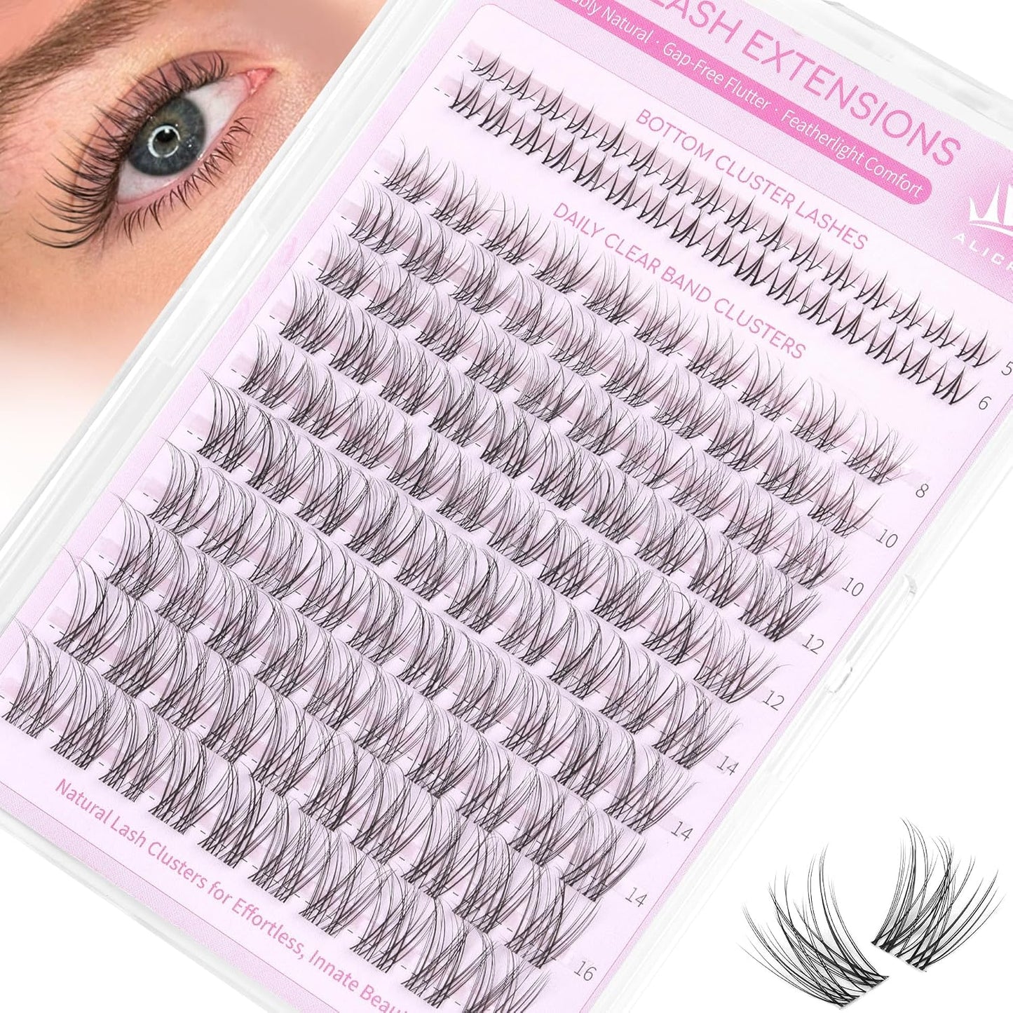 Eyelash Clusters Kit - Natural Wispy C Curl Lash Extensions with Bottom Lashes | 132 Pcs DIY Set