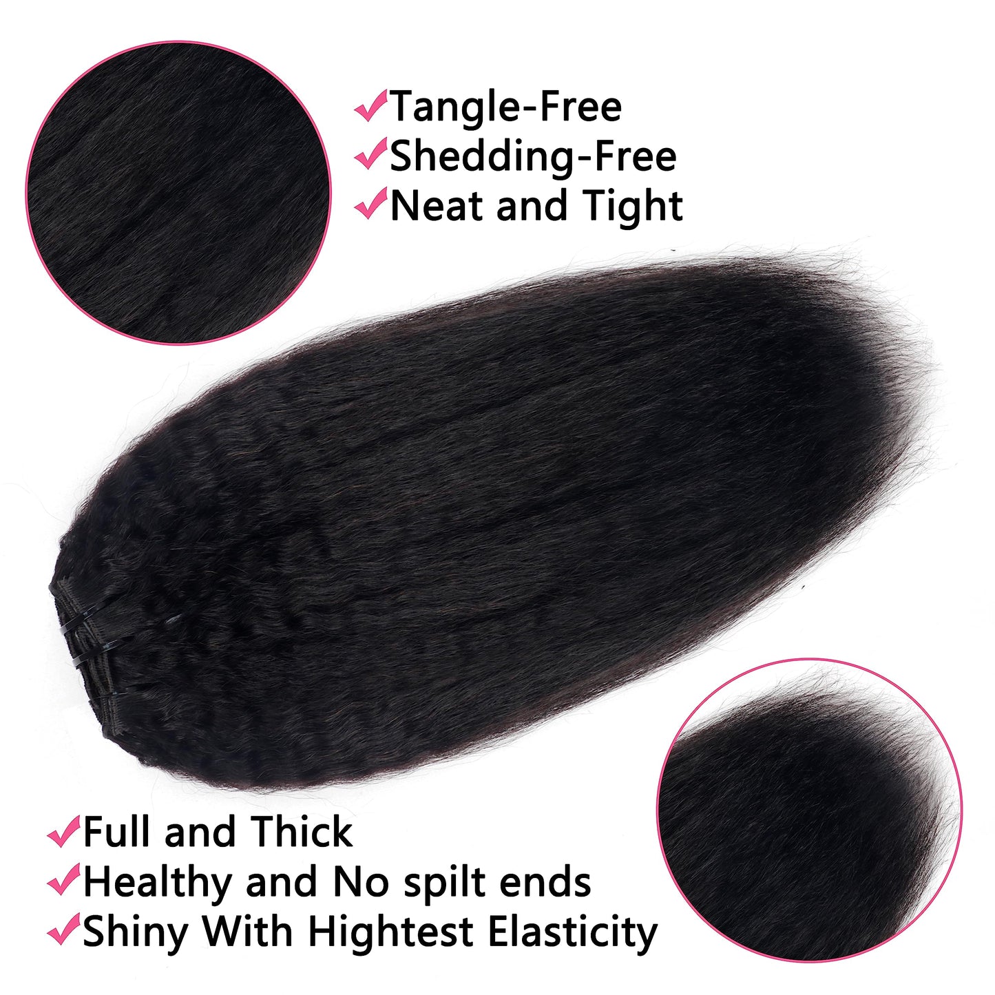 Mihugass Kinky Straight Clip In Hair Extensions Human Hair For Black Women Kinky Straight Clip Ins #1B Natural Color Full Volume Natural Texture for Daily Wear Work Travel 8pcs 120g 22 Inch