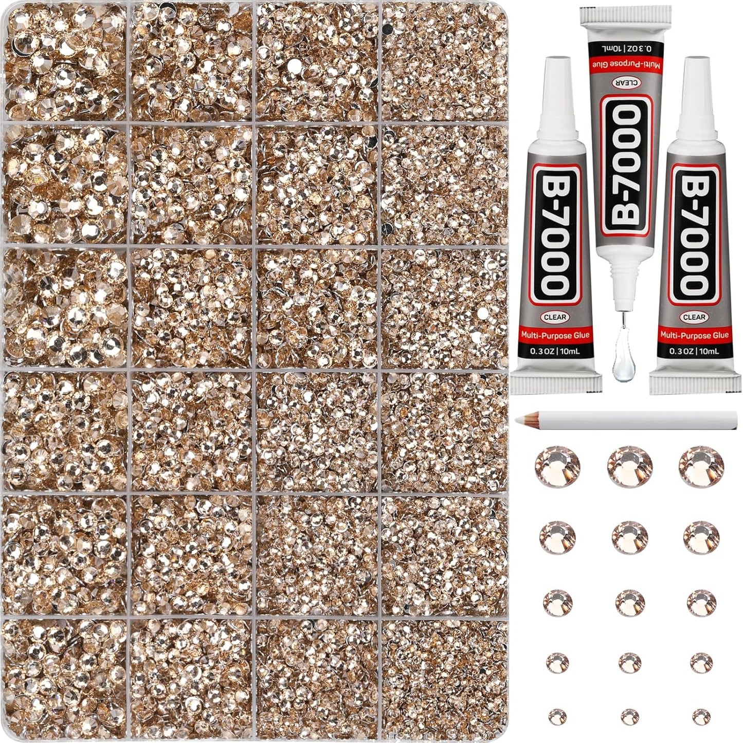 Red Rhinestones Bedazzler Kit - 6500 Pcs Flatback Crystals & B7000 Glue | 2-6mm Resin Gems for Crafts, Clothes, Shoes, Nails