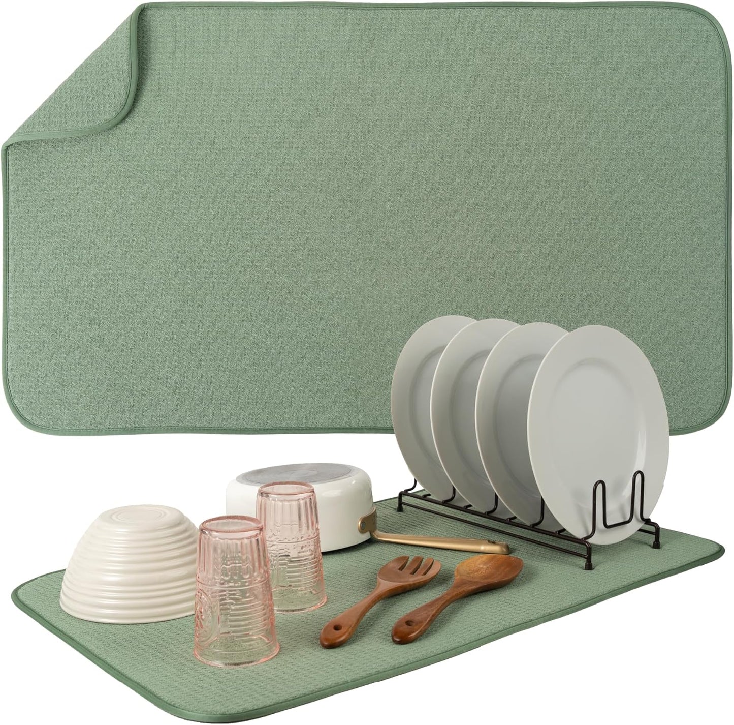 Dish Drying Mat XL - Absorbent Microfiber Kitchen Counter Pad | 18” x 24” | Charcoal