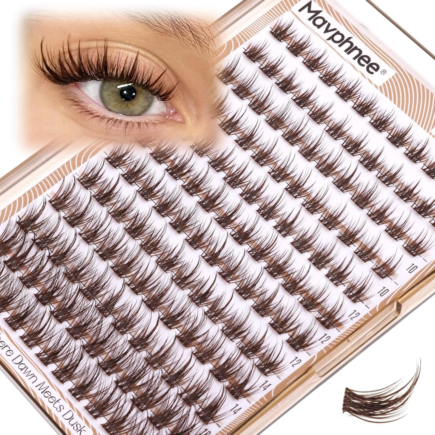 Anime Cluster Lashes - Brown Wispy Eyelash Extensions | C-Curly Spiky Manga DIY Pack (108 Pcs, 10-16MM)