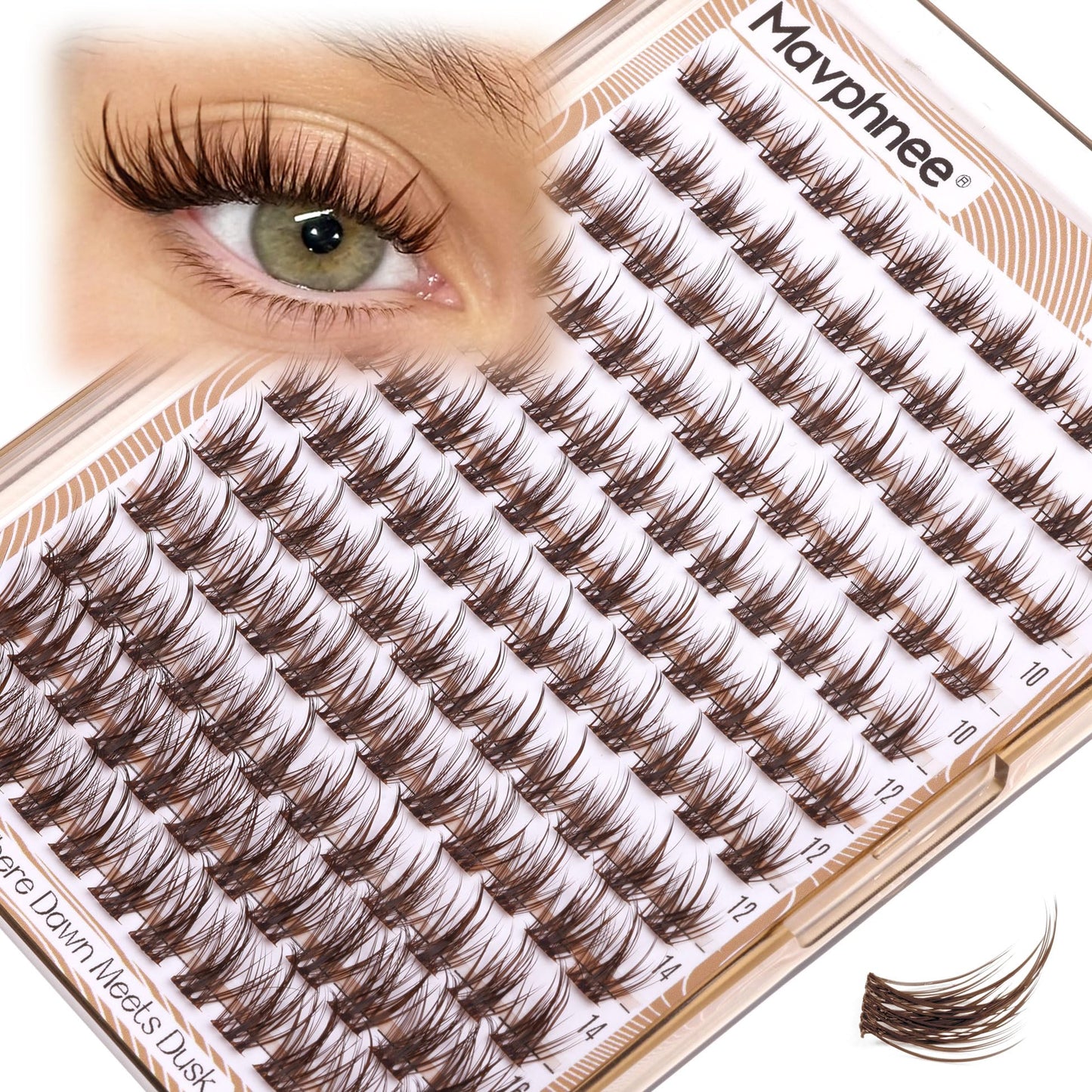 Mavphnee Brown Lash Clusters Wispy Eyelash Extensions Natural Individual Lashes Extension Dark Brown Cluster Lashes 8-16MM Fairy Eyelash Clusters Spiky C-Curly DIY Lash at Home for Everyday Wear