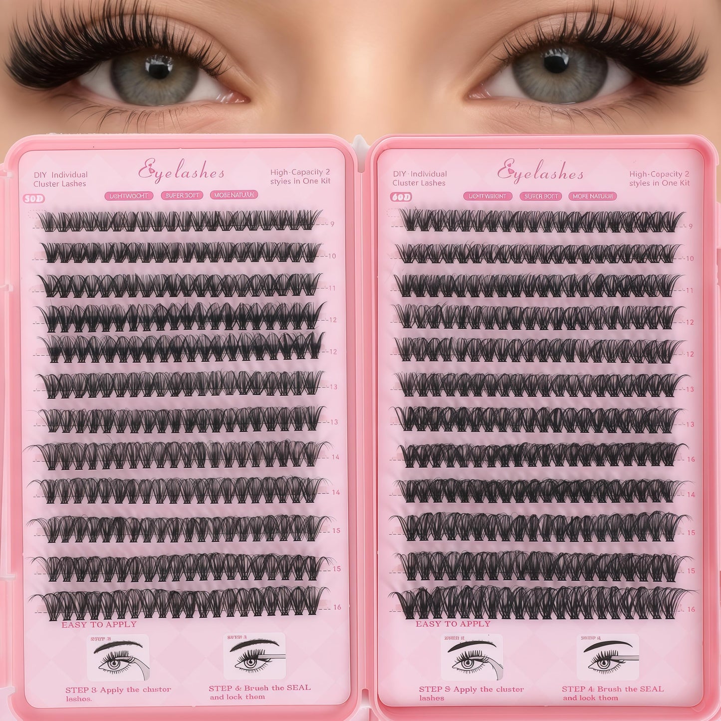 Manga Lash Clusters, 640 Pcs Eyelash Clusters Individual Lash Extension Kit D Curl Fluffy Wispy False Eyelashes Extensions Thin Band (50D+60D)