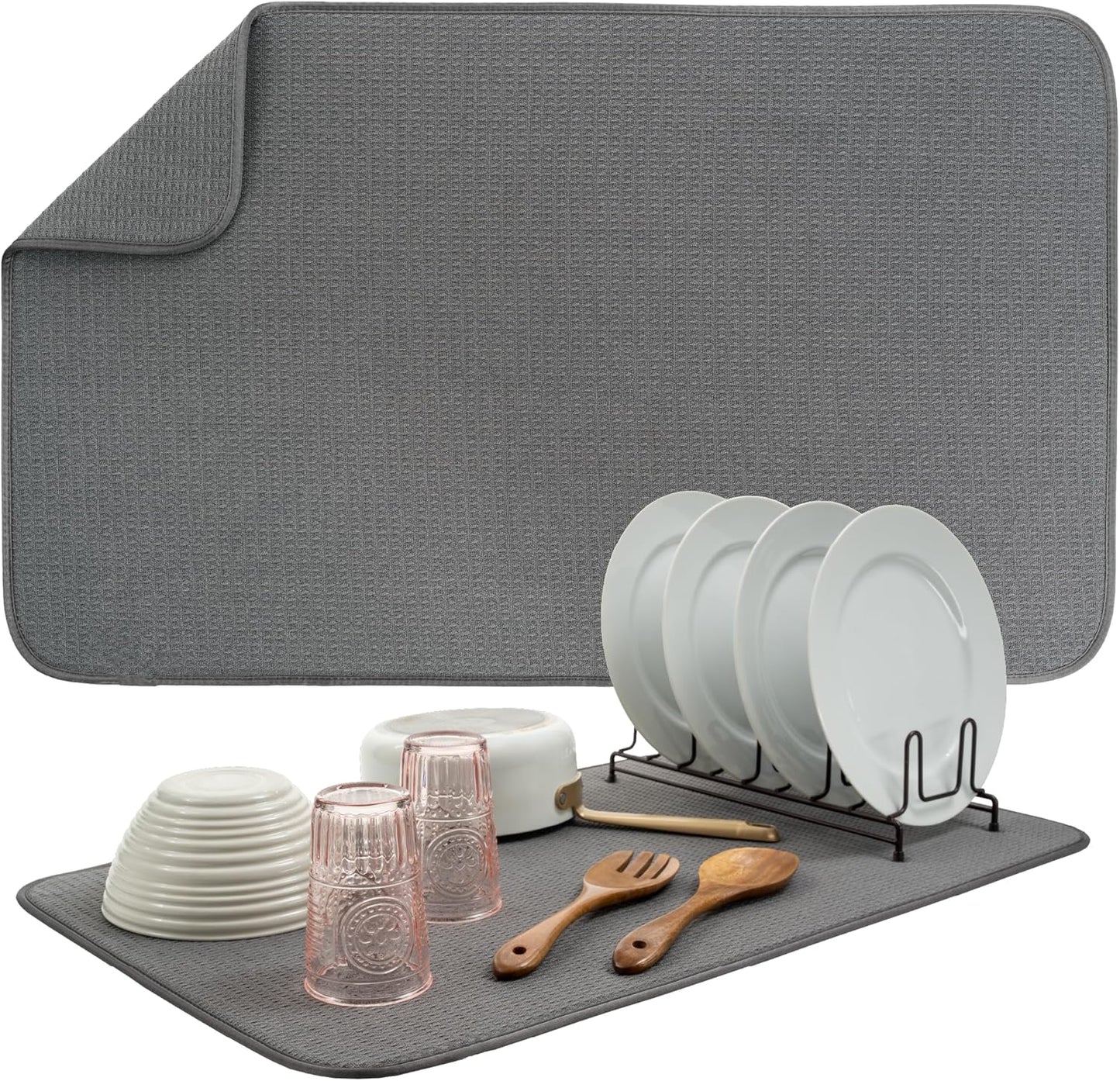Dish Drying Mat XL - Absorbent Microfiber Kitchen Counter Pad | 18” x 24” | Charcoal