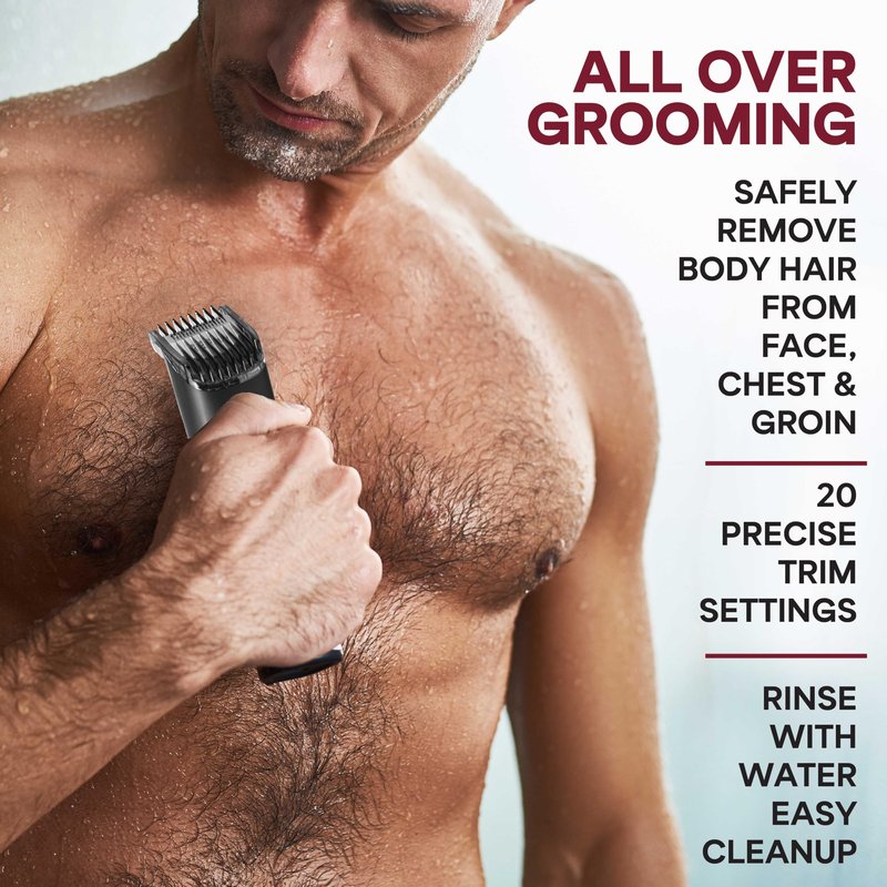 Vacutrim Cordless Body Shaver for Men, Rechargeable Grooming Tool with 20 Trim Settings, Integrated Vacuum System - Black, 7.5", As Seen On TV