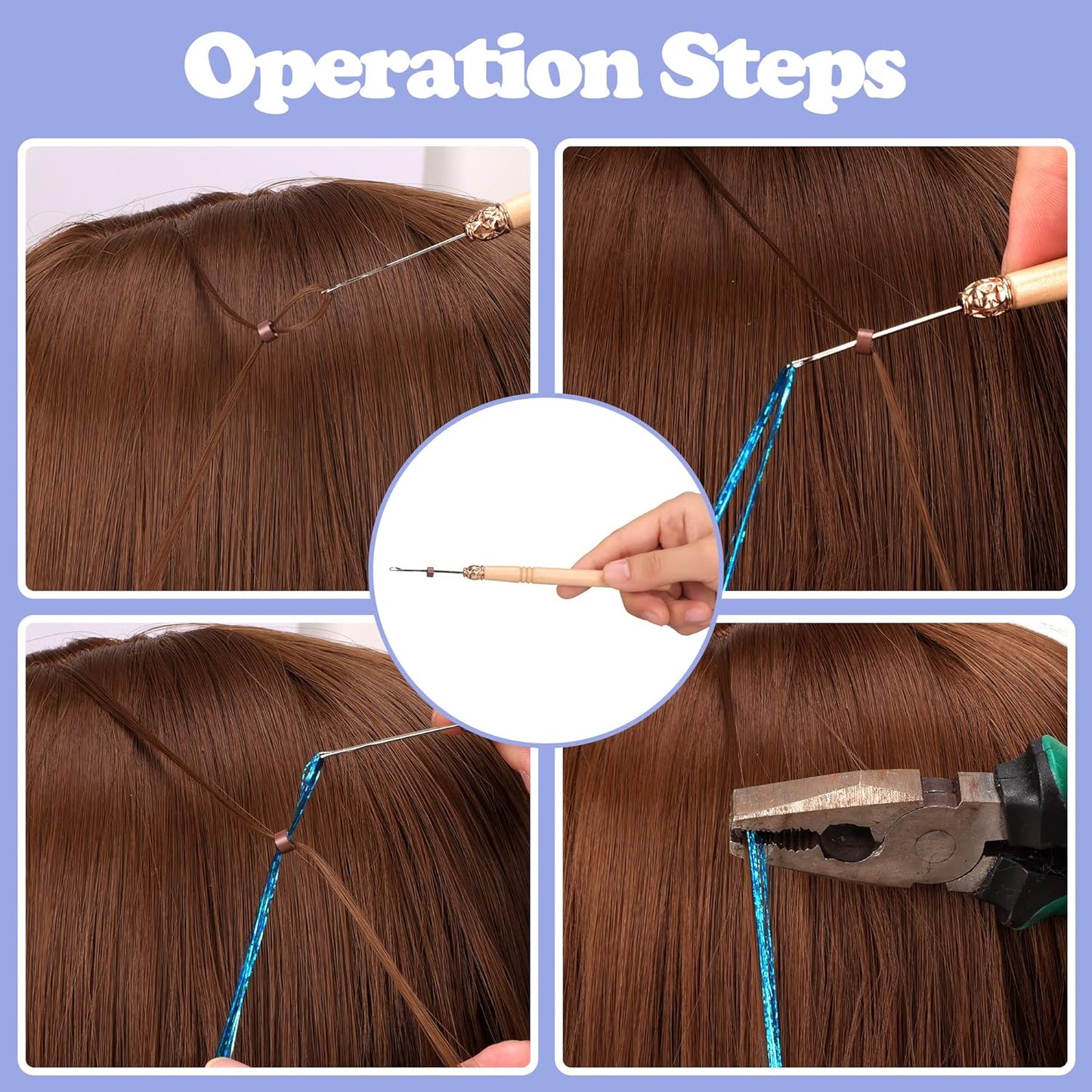 Hair Tinsel Extensions Kit - 48 Inches, 3300 Strands | 16 Color Sparkling Glitter for Cosplay & Parties