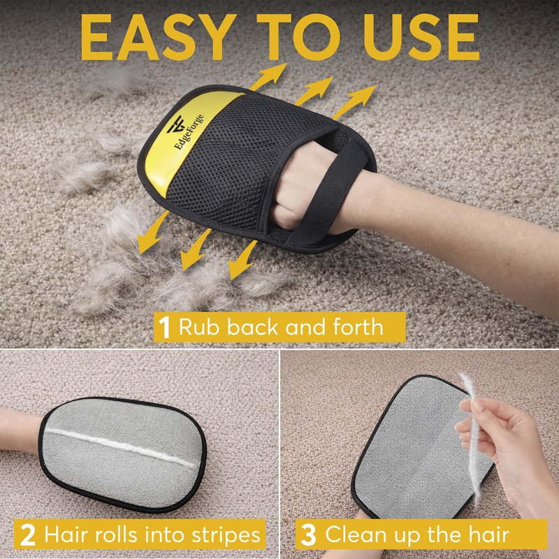 2 Pack Pet Hair Removal Glove for Dogs & Cats - Reusable Electrostatic Magic Brush Glove - Lint Mitt for Furniture, Couch, Carpet, Clothing, Car Seat - Dog Hair Remover Tool - Black