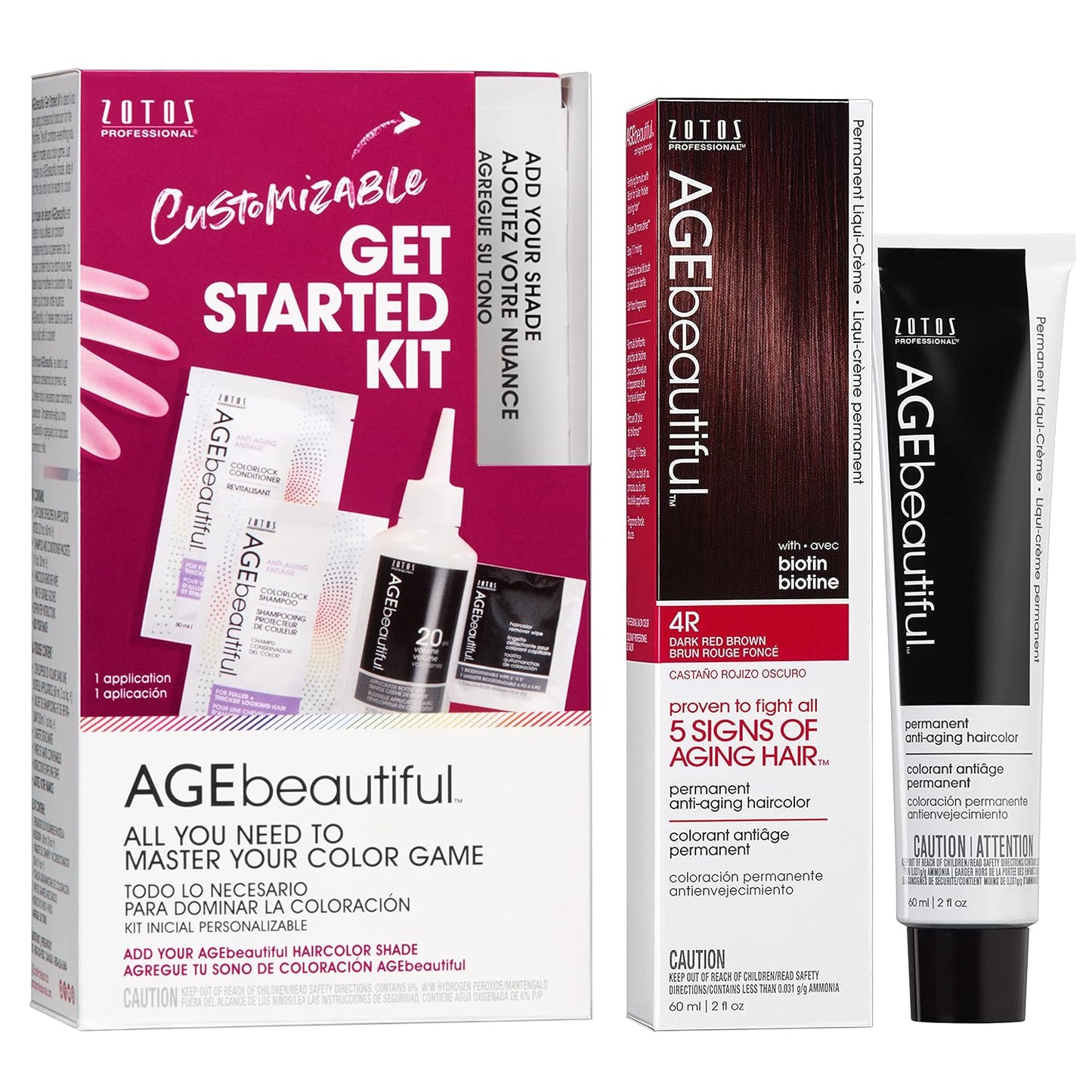 AGE Beautiful Permanent Hair Color Cream - 100% Gray Coverage Hair Dye with Biotin for Fuller, Thicker Hair | Professional Salon Quality