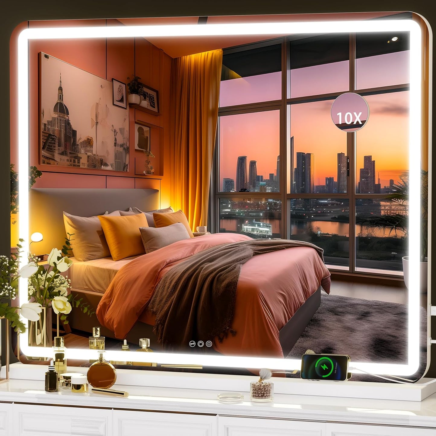LED Makeup Mirror with Lights - 31.5" x 22" Dimmable Touch Screen Vanity Mirror | Round Black Design