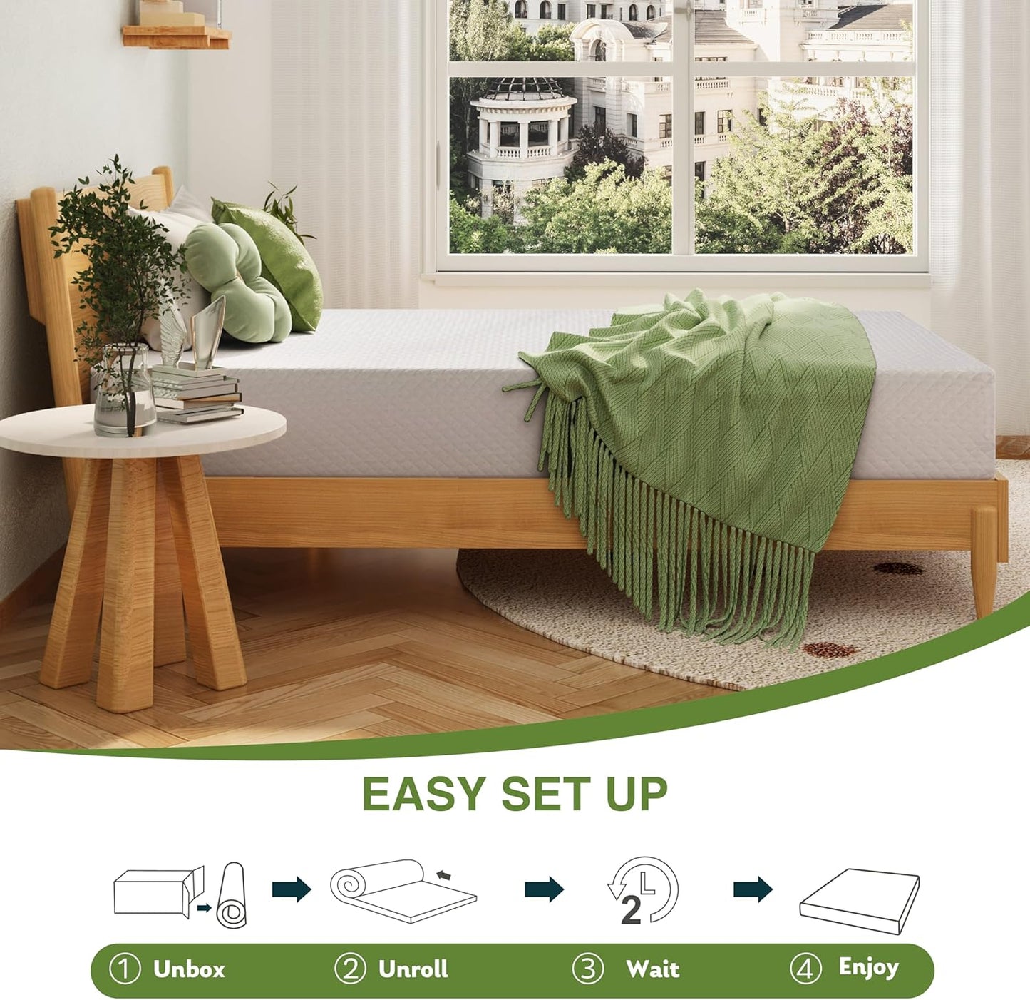 EGOHOME 6-Inch Twin Mattress for Kids - Memory Foam with Cooling Green Tea Gel | Medium Firm Support, 75''L x 38''W, White