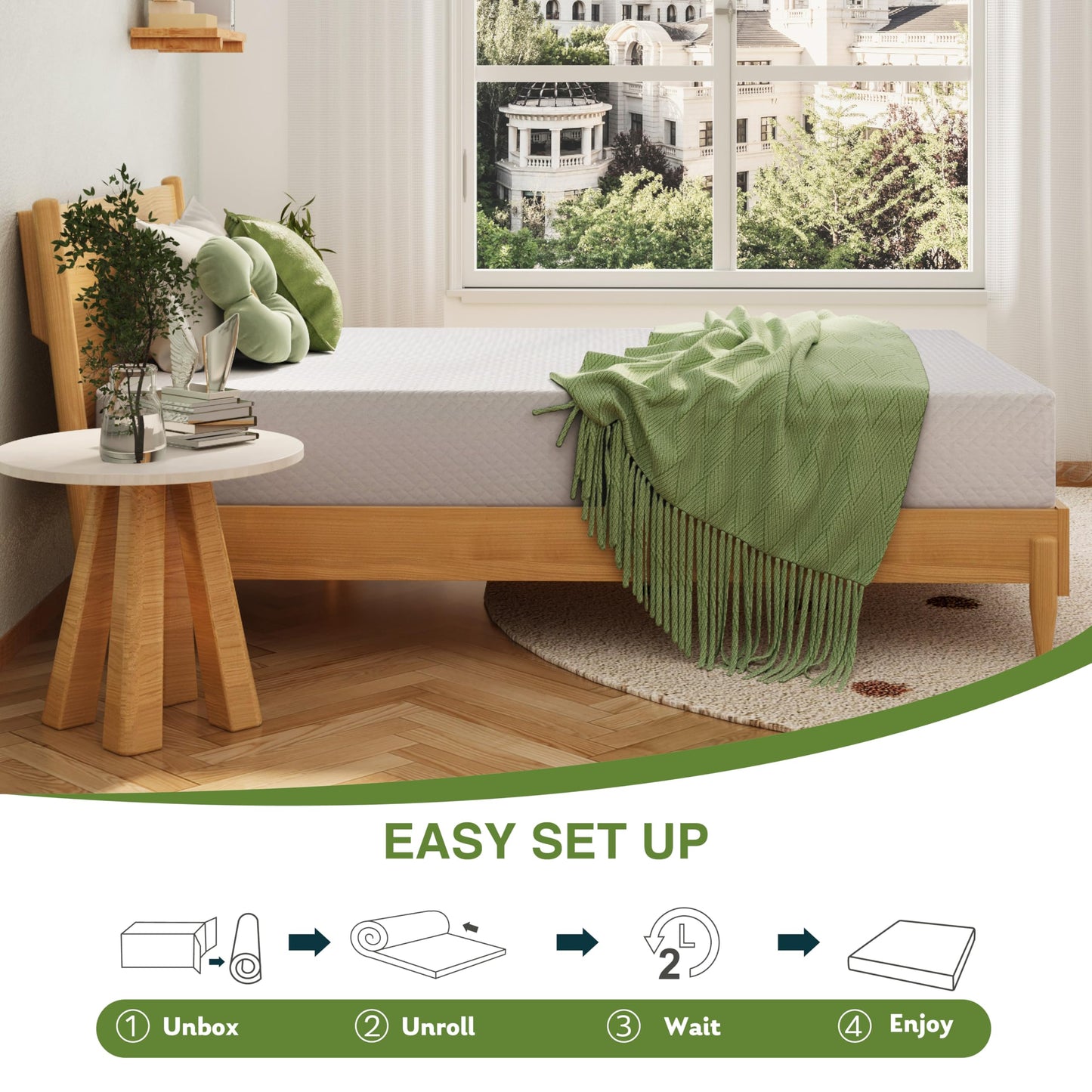 EGOHOME 8 Inch Twin Mattress, Memory Foam Mattress with Cooling Green Tea Gel, Relieve Pressure with Medium Firm Support, CertiPUR-US Certified, 75''L x 38''W, White