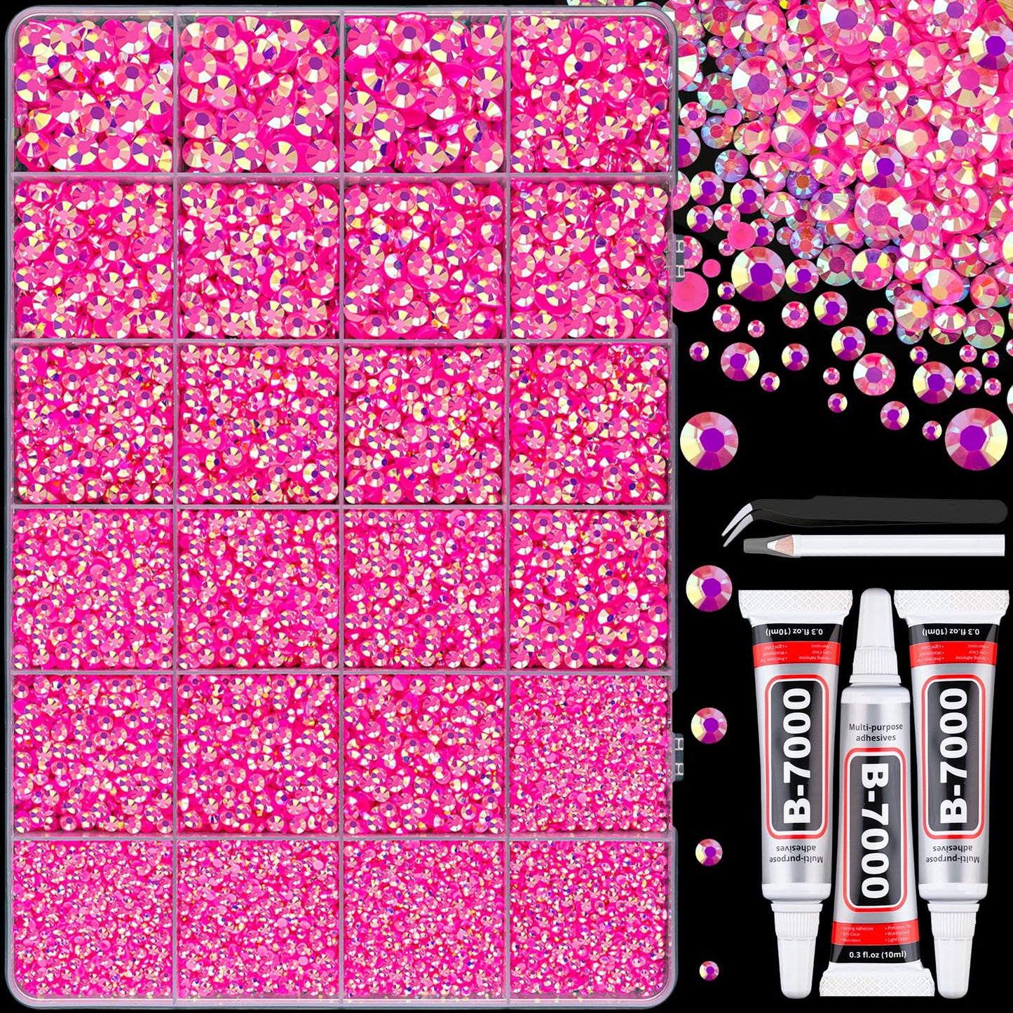 32000 Pcs Black Rhinestones - Flatback Resin Gems for Bedazzling | Jewelry Glue & Tweezers Included