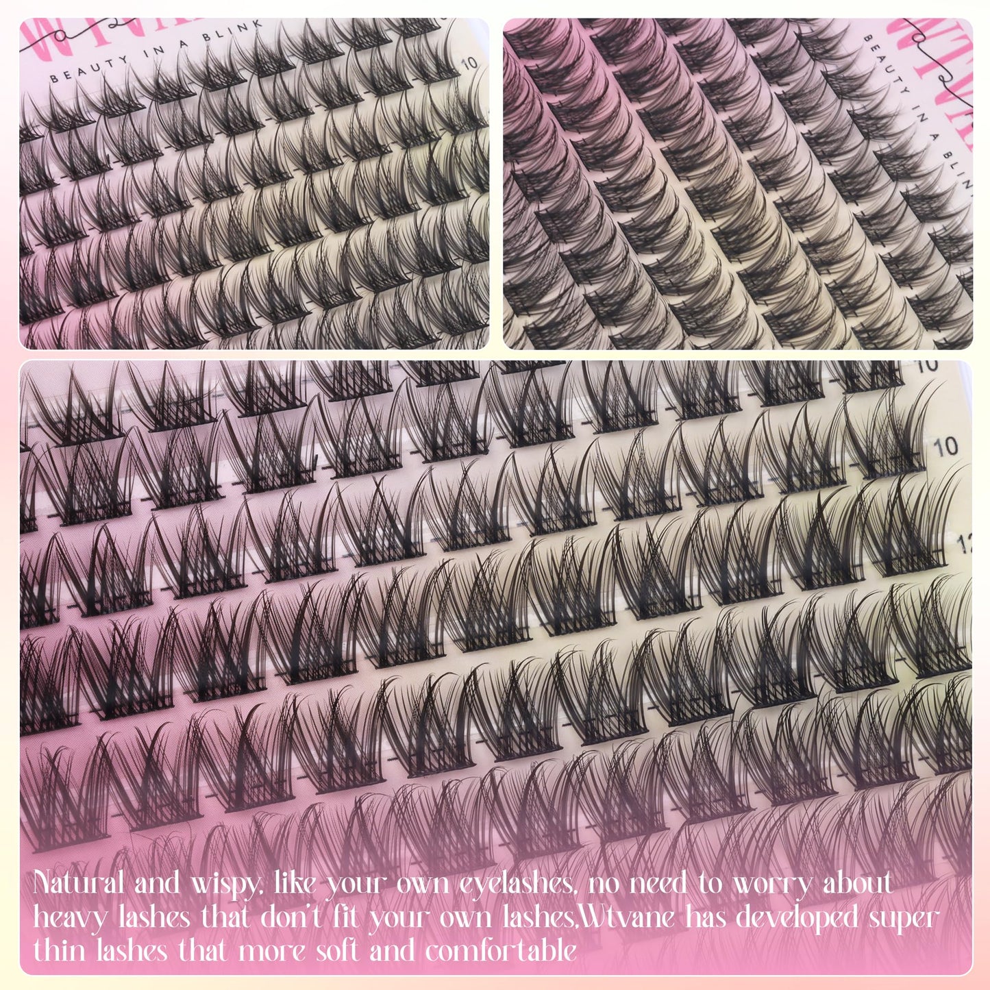 Wispy Lash Clusters Natural Eyelash Clusters C-Curly Individual Lashes 8-16 mm Cluster Eyelash Extensions Natural Look Lash Extension with Thin Lash Band DIY Lash Extension at Home by WTVANE