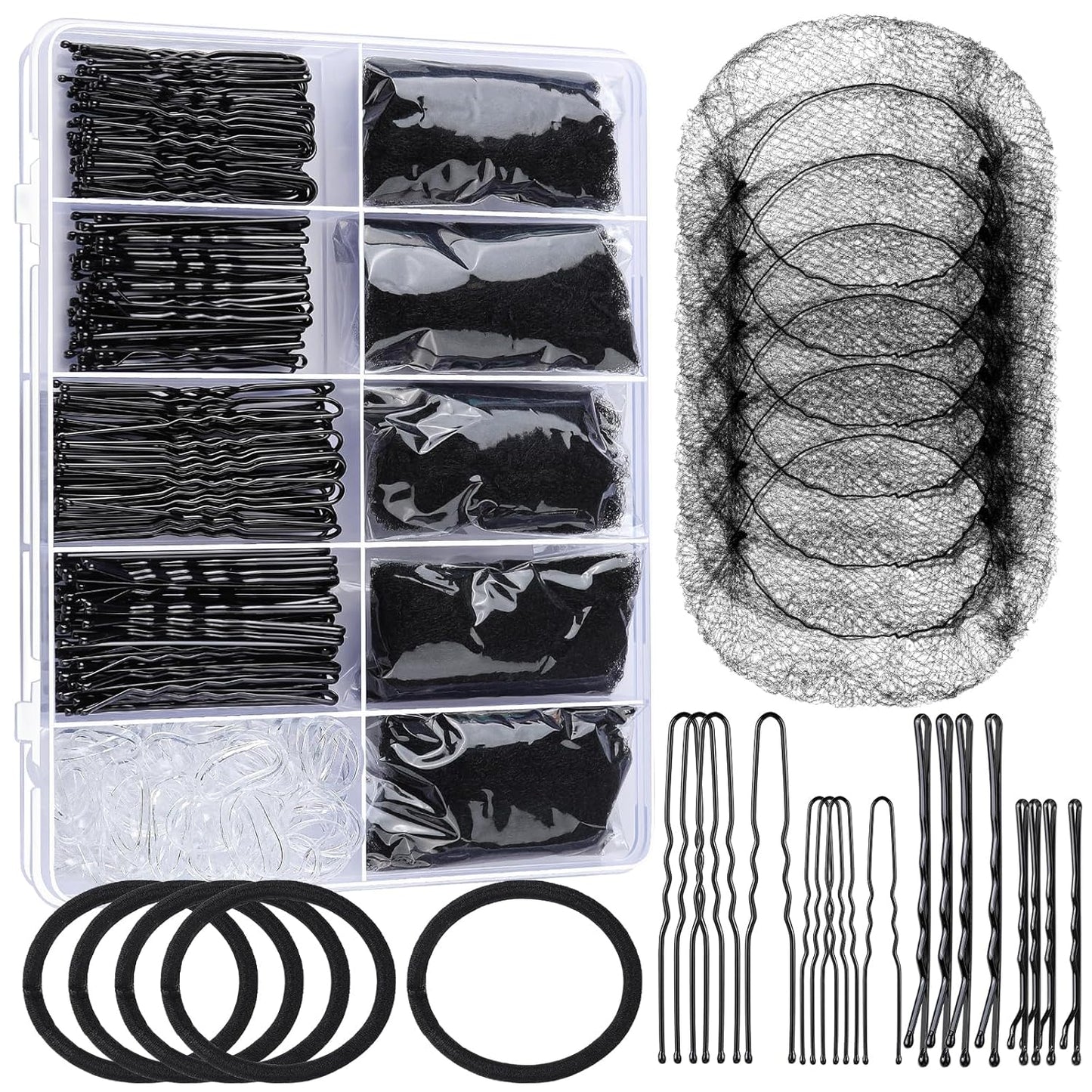 Dance Hair Accessories Kit - Essential Ballet Hair Nets, Bobby Pins & Clear Elastic Ties | Brown