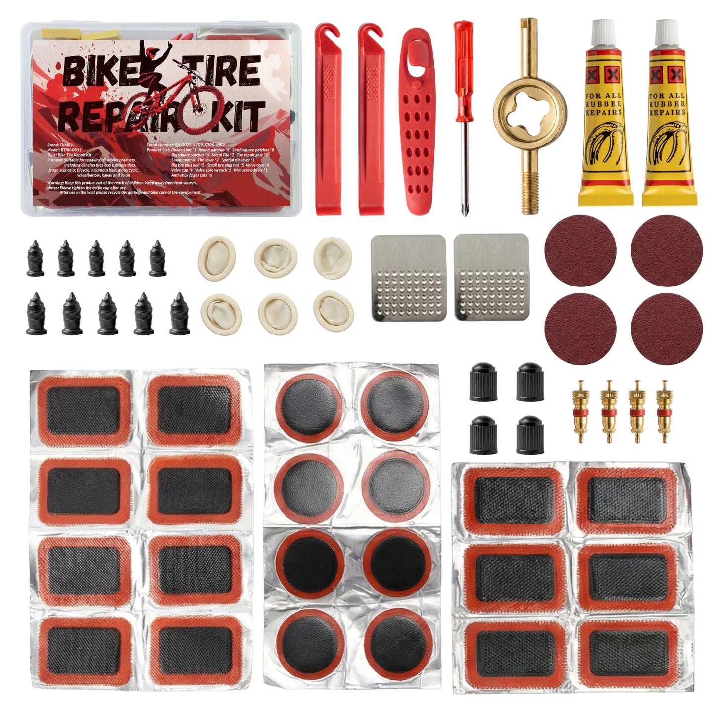 60Pics Bike Tire Repair Kit,Bicycle Inner Tube Patch Kit with Patches and Tire Levers ,Tubeless Tire Repair Rubber Nail with Box and Screwdriver,Convenient Kit for Mountain or Road Bike, Motorcycle