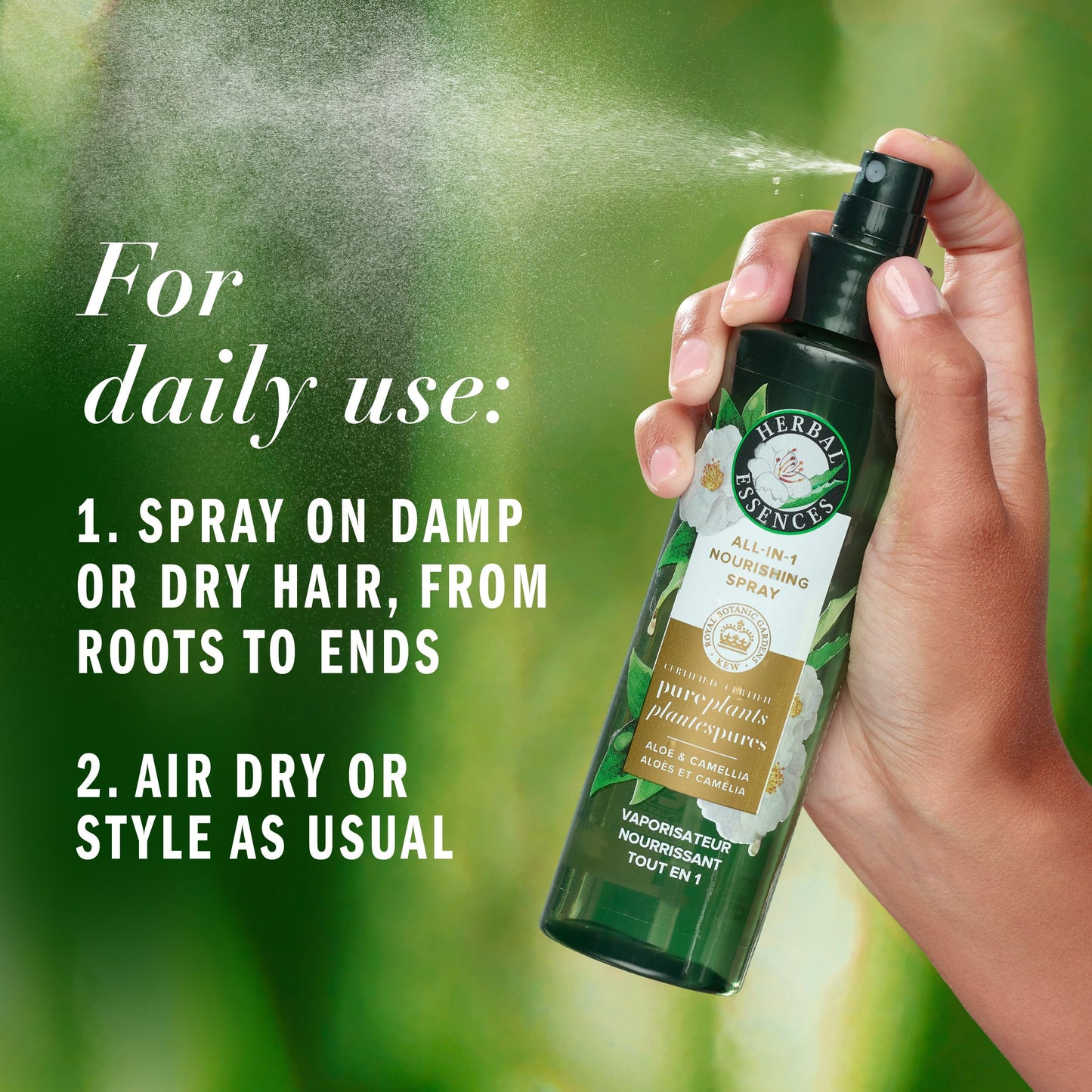 Herbal Essences All-in-1 Nourishing Spray, Certified Pure Plants, with Aloe and Camellia Flower Oil, 6 fl oz
