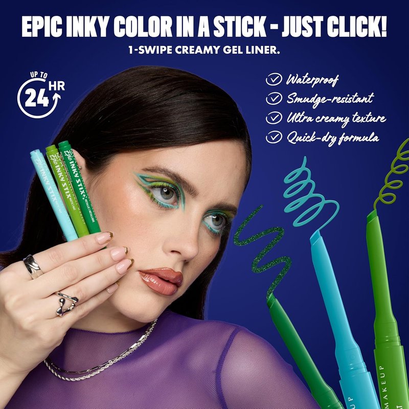 NYX Epic Inky Stix Eyeliner - Waterproof Mechanical Cream Gel | 24HR Wear, Cyber Cyan (Matte Electric Blue)