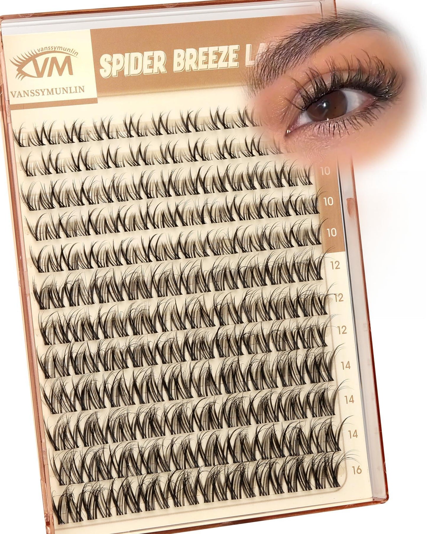 Spider Breeze Lash Clusters, Wispy Natural Eyelash Clusters D Curly Lashes Cluster Venus 8-16mm Cluster Eyelash Extensions Reusable Individual Lashes with Invisible Band for DIY at Home Vanssymunlin