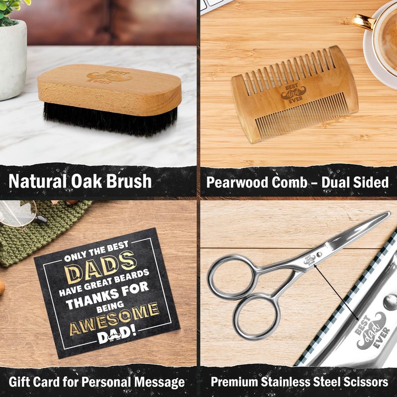 AXIARA Dad Gifts for Fathers Day from Daughter Son - Beard Kit for Men Grooming and Care with Brush, Comb, Scissors & Storage Bag - Best Dad Ever Gifts for Dad Father Stepdad, Beard Growth Kit for Men