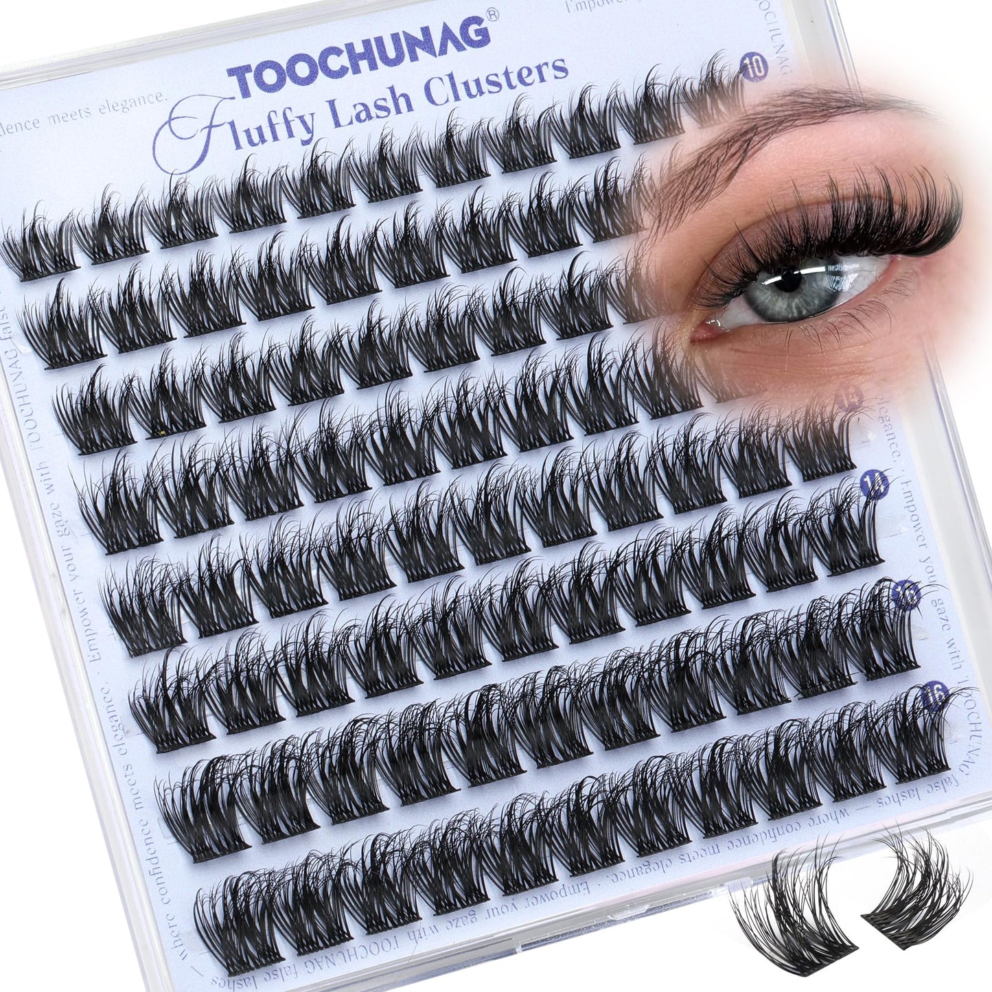 TOOCHUNAG Fluffy Lashes Clusters Manga Cluster Eyelash Extensions Wispy Eyelash Clusters D Curl DIY Individual Lash Clusters, 10-16mm Soft Faux Mink Cluster Lashes Extensions