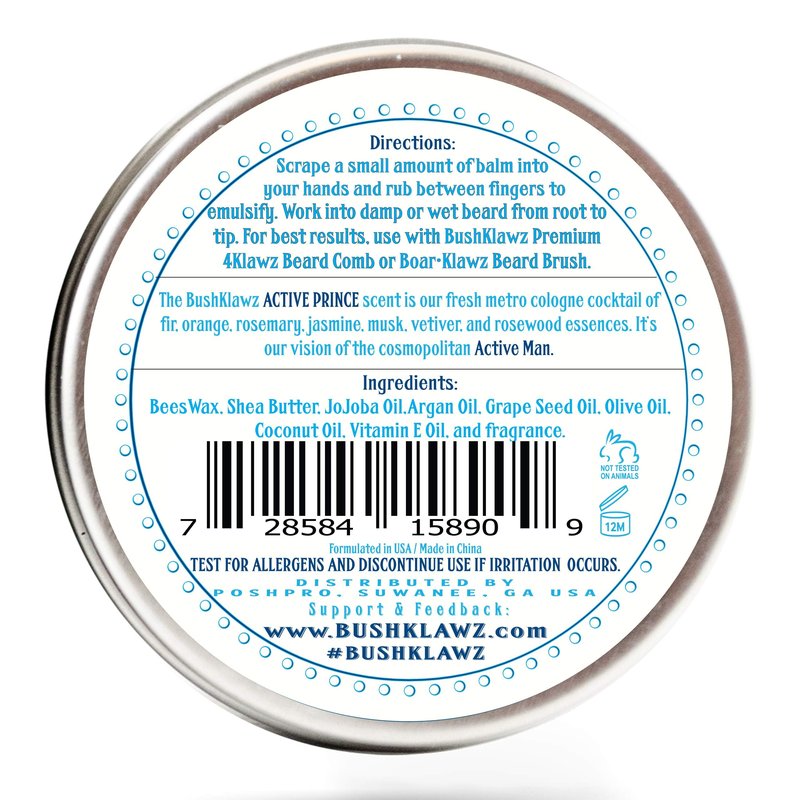 BushKlawz Beard Balm Leave-in Conditioner, 2 oz - Active Prince Scent - Best Conditioner for Men's Beard and Gifting