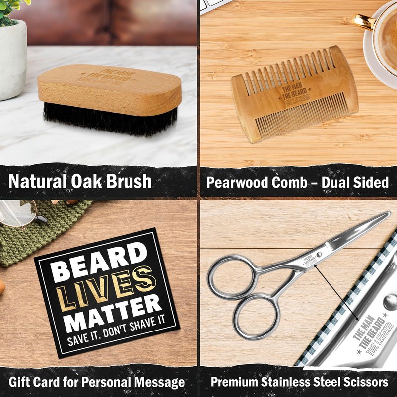 Grooming Gifts for Men - Beard Kit Grooming and Care with Brush, Comb, Scissors & Storage Bag - Anniversary Retirement Birthday Gifts for Men Dad Grandpa, Husband Birthday Gift Ideas