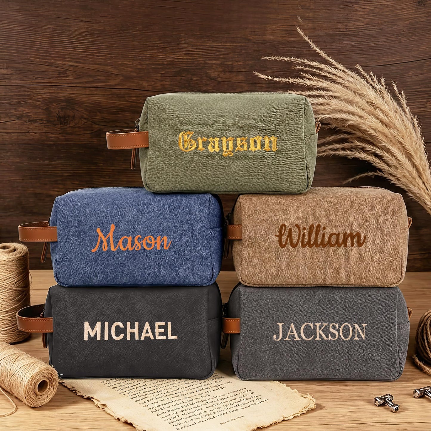 Fincekoom Personalized Embroidered Travel Toiletry Bag for Men, Custom Canvas Shaving Dopp Kit with Name, Customized Fathers Day Toiletry Bags Gifts for Husband Dad Grandpa Boyfriend