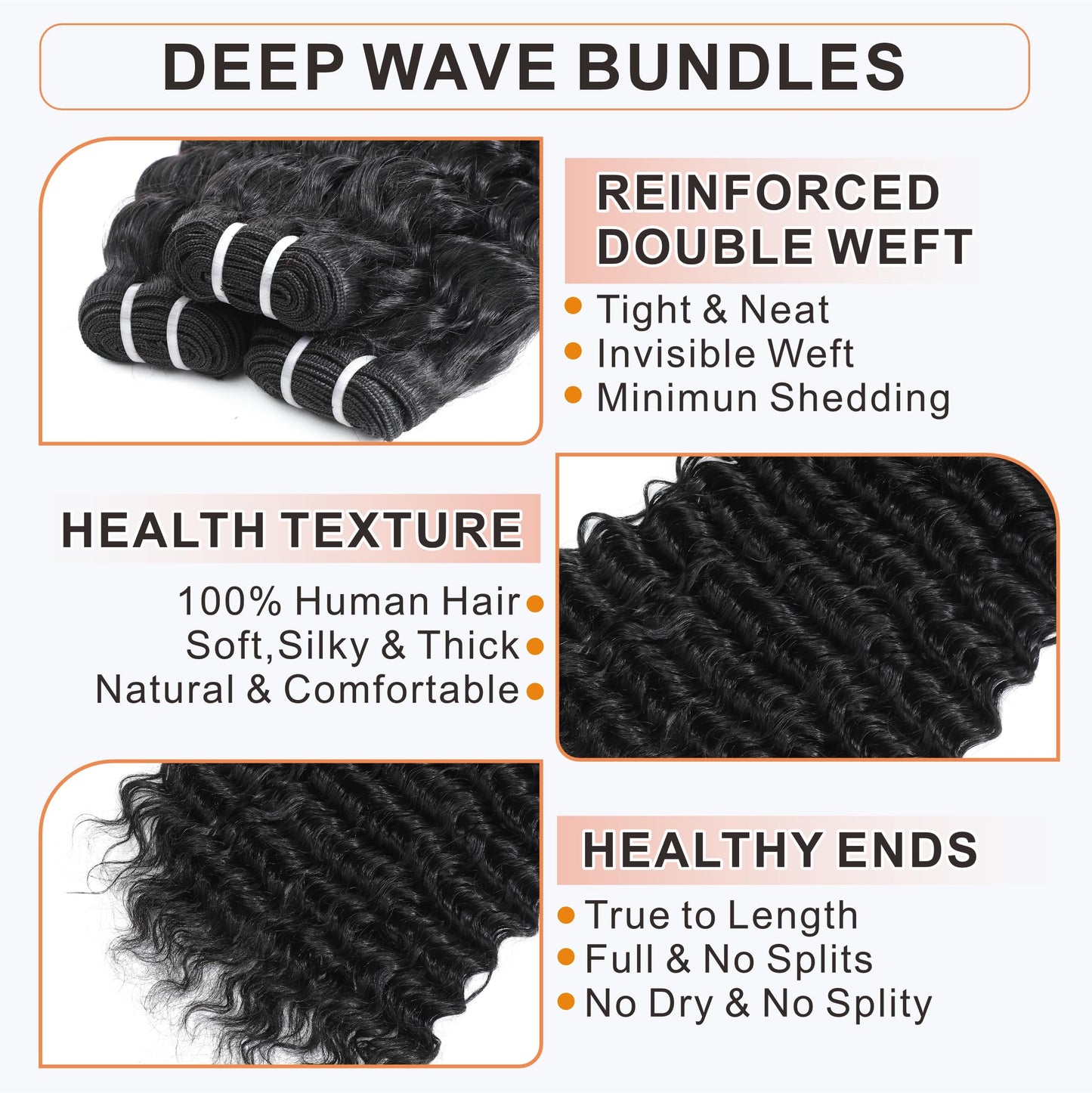 Deep Wave Bundles with Closure (20" 22" 24"+18") Deep Curly 3 Bundles and 5x5 HD Lace Closure 12A Wet and Wavy Brazilian Unprocessed Human Hair Extensions Double Weft Quick Weave Bundle for Women
