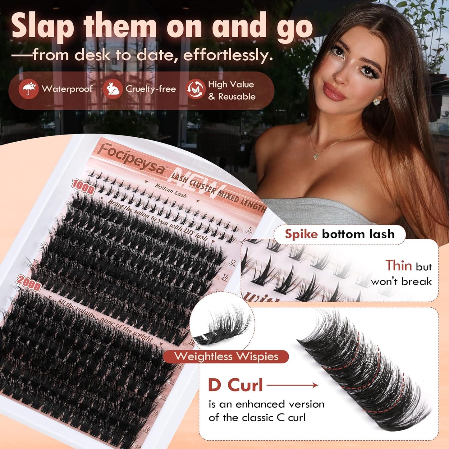 Eyelash Clusters 100D & 200D - DIY D-Curly Volume Extensions | 256pcs, 12-18mm