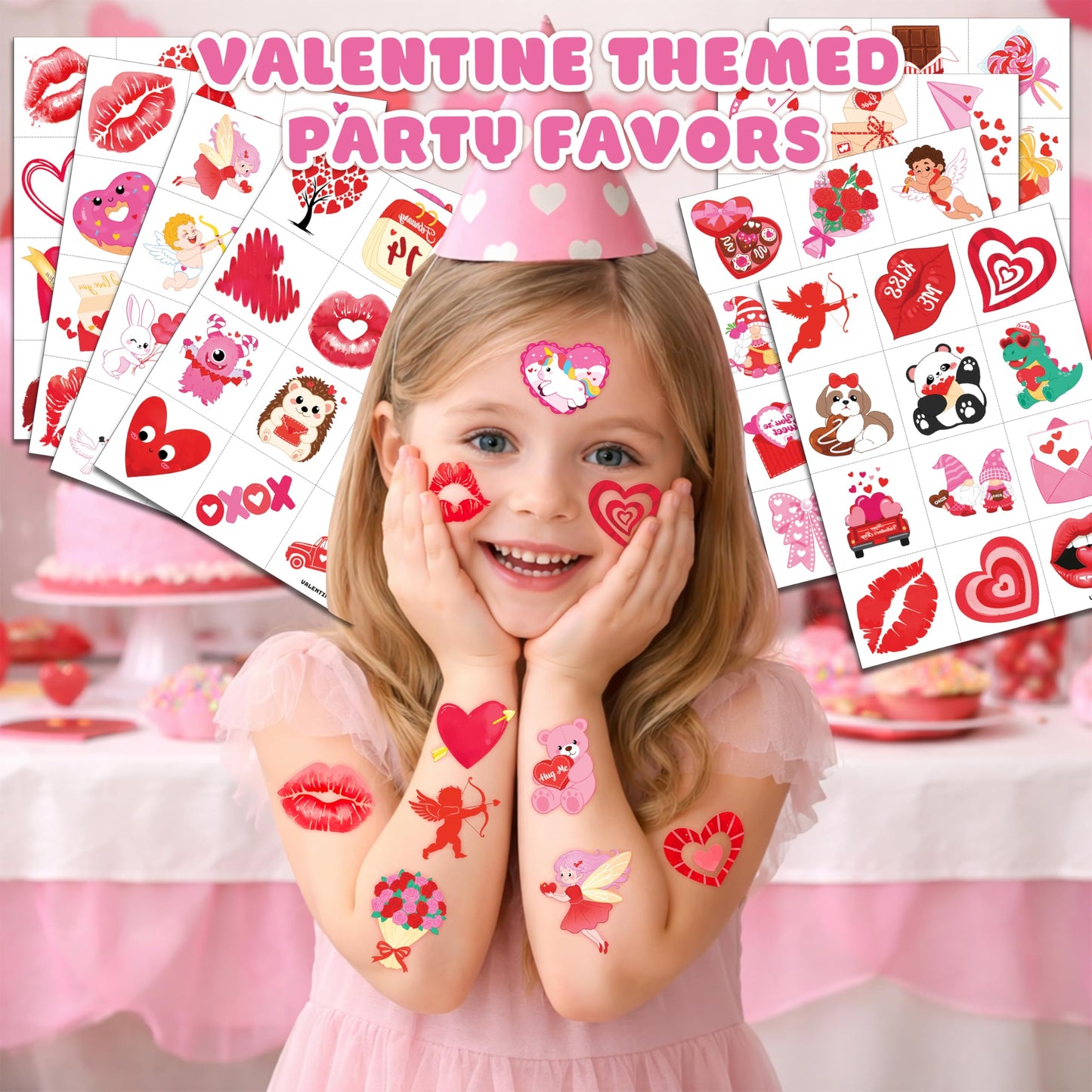 96PCS Valentine’s Day Love Heart Pre-Cut Temporary Tattoos for Kids