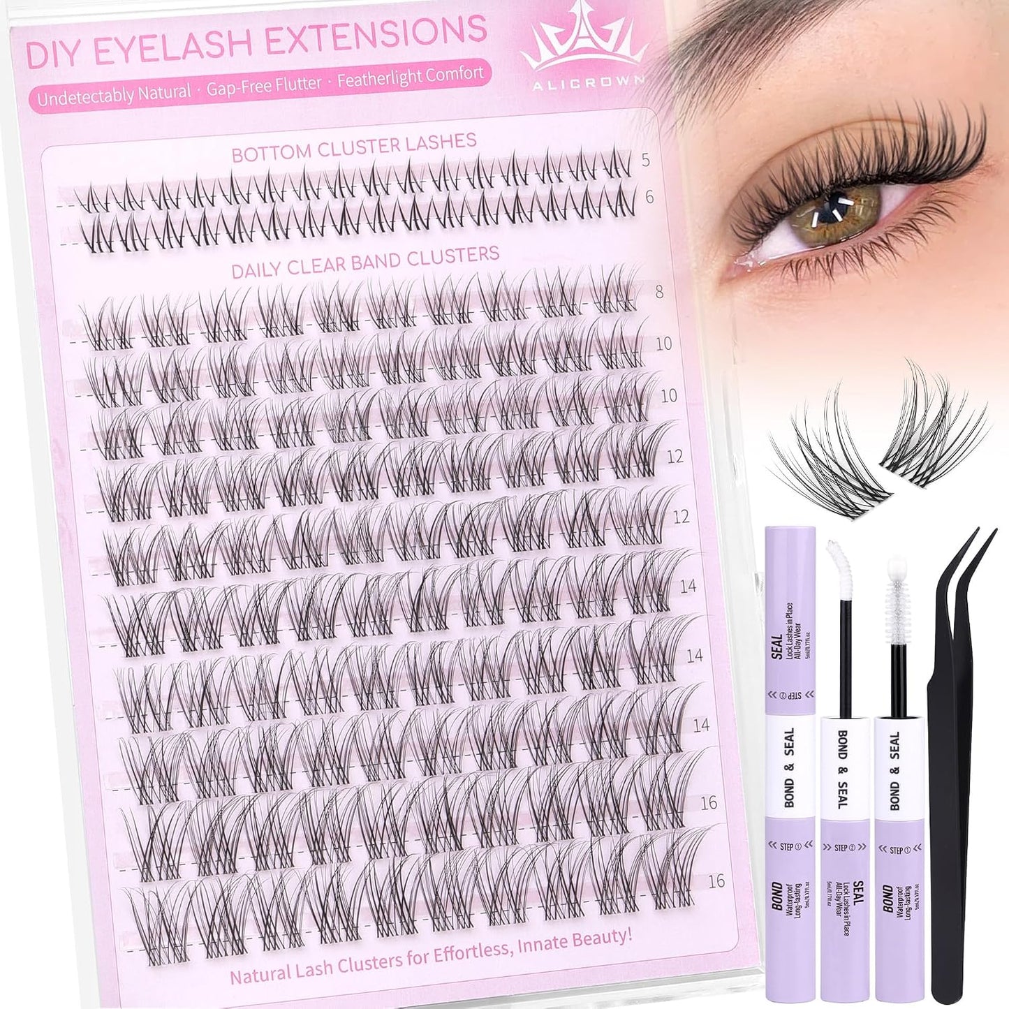 Eyelash Clusters Kit - Natural Wispy C Curl Lash Extensions with Bottom Lashes | 132 Pcs DIY Set