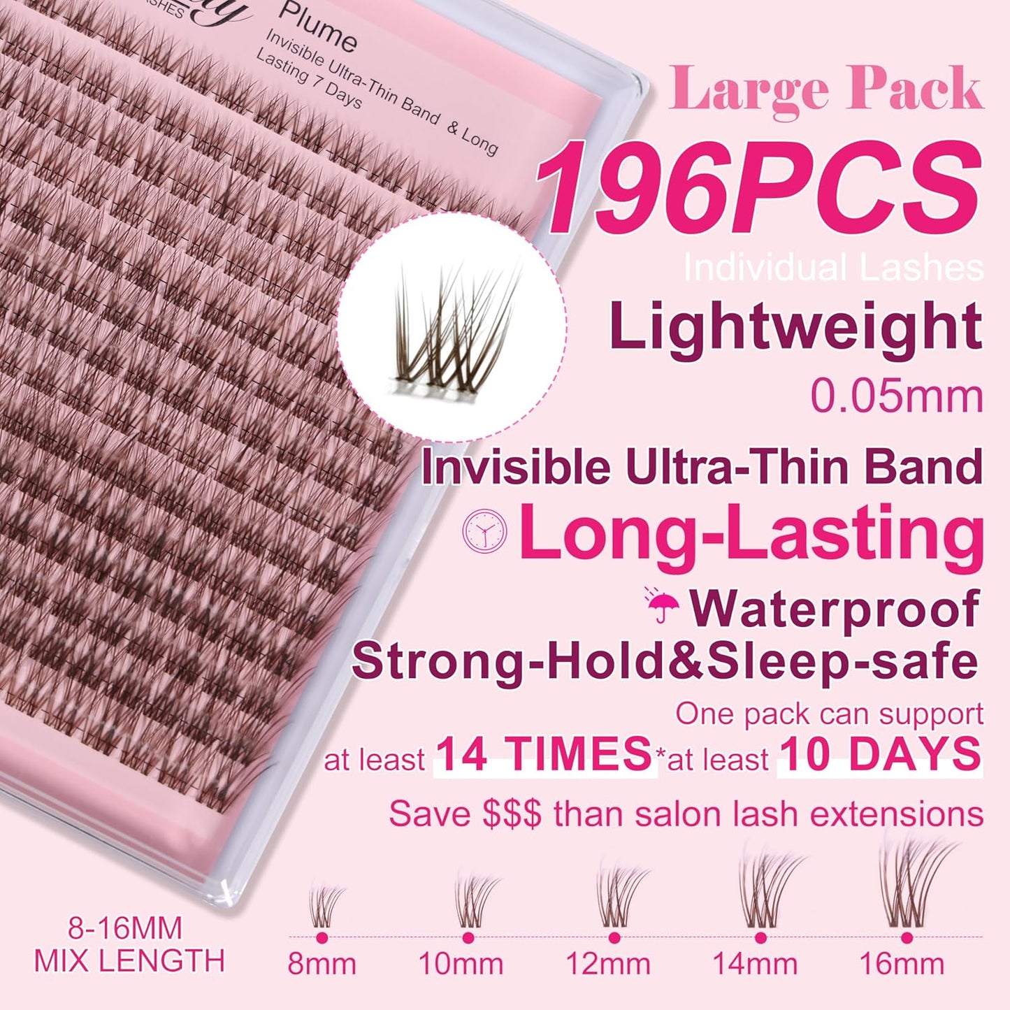 Natural Lash Clusters - DIY Eyelash Extension Kit with Bond & Seal | 8-16mm C Curl for Long-Lasting Makeup