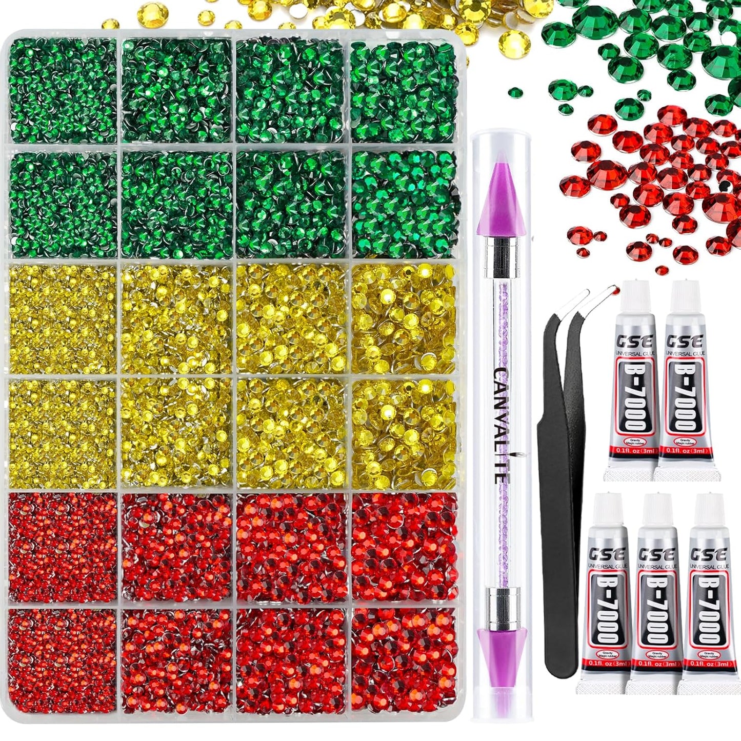Canvalite 35000Pcs Multicolor Flatback Rhinestones - 3mm Bedazzling Kit with Glue & Tools for Crafting