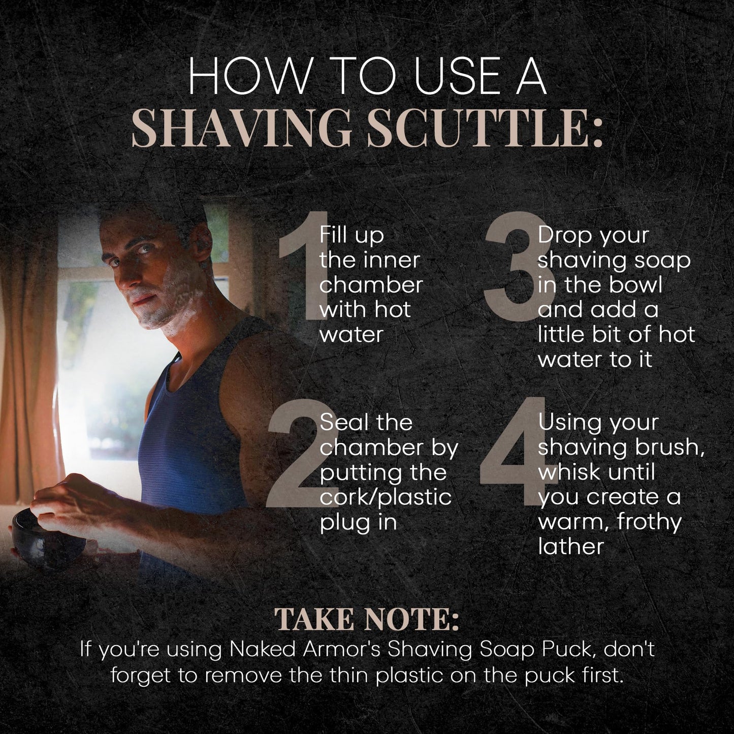Naked Armor Savanna Shaving Scuttle Mug with Organic Shaving Soap Puck – Porcelain Shaving Mug and Shaving Bowl for Wet Shaving, Keeps Your Lather Hot, Creates Rich and Creamy Lather, Handmade Scuttle