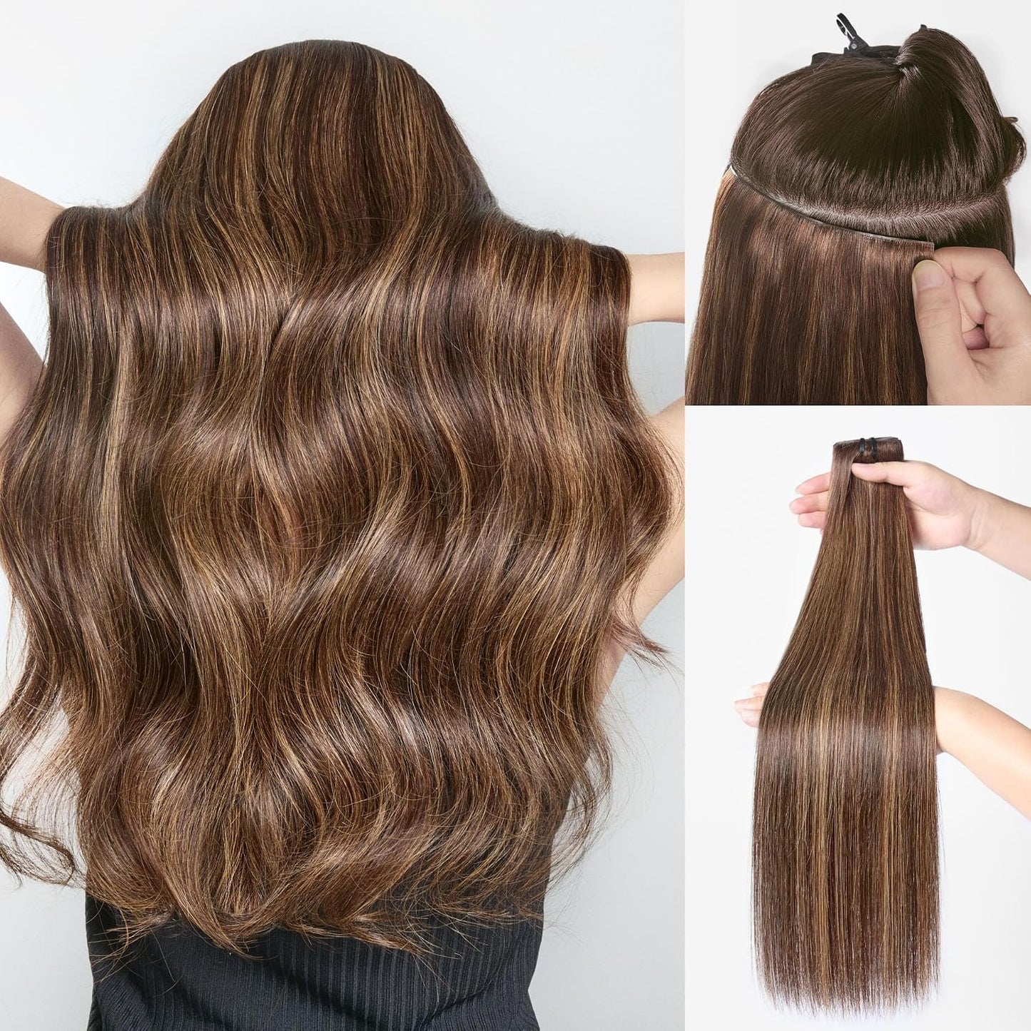 Invisible Yaki Straight Clip-In Hair Extensions - Real Human Hair, 18 Inch, 220g, 12 Pcs for Daily & Special Occasions