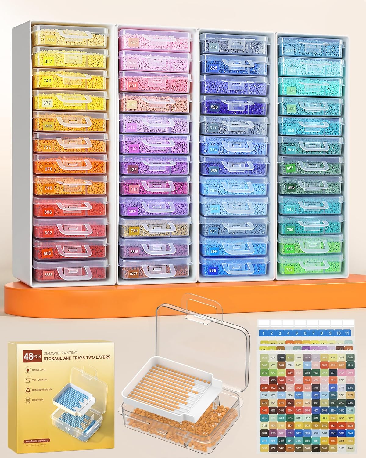 Diamond Painting Storage Containers - 48pcs Two-Layer Trays with Lids | 3-in-1 Art Accessories for Drills
