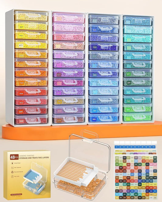Diamond Painting Storage Containers - 48pcs Two-Layer Trays with Lids | 3-in-1 Art Accessories for Drills