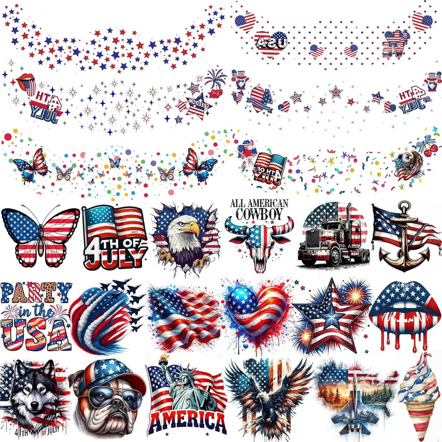 24 PCS Independence Day Temporary Tattoos | American Patriotic Face Freckles in Red, White & Blue