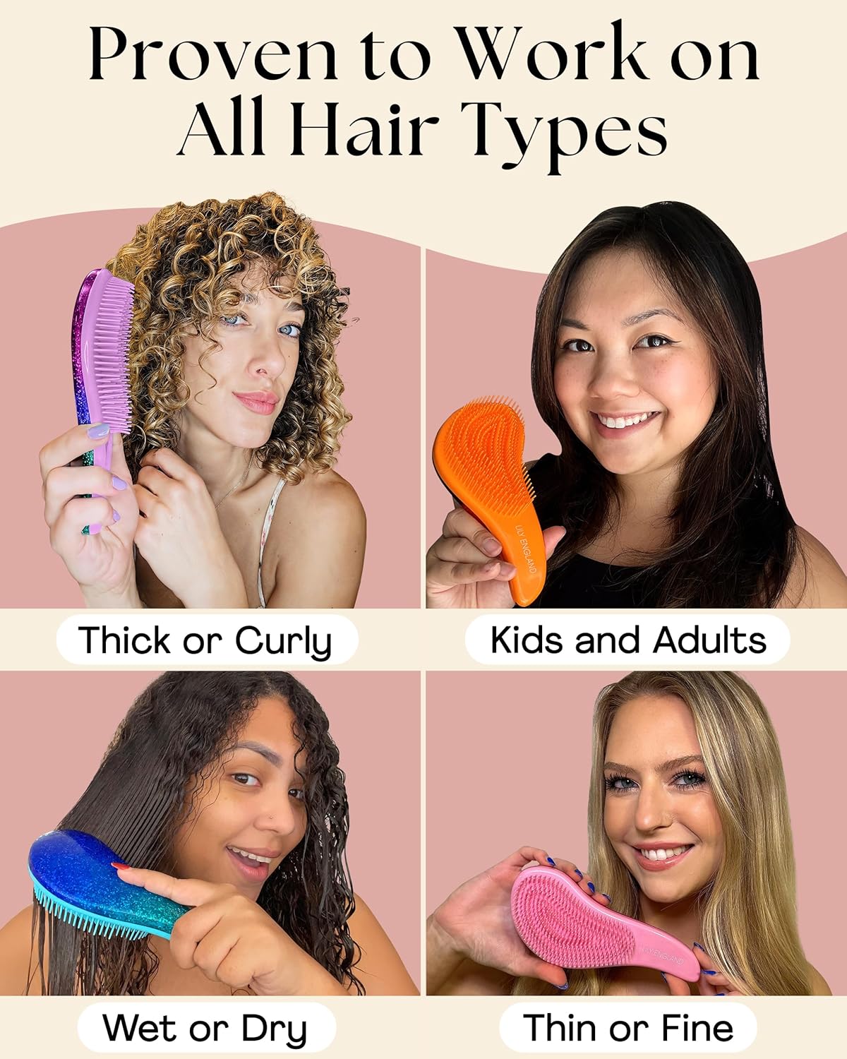 Gentle Detangler Hair Brush for Curly & Thick Hair - Flexible Bristles for Wet & Dry Use | Rose Gold