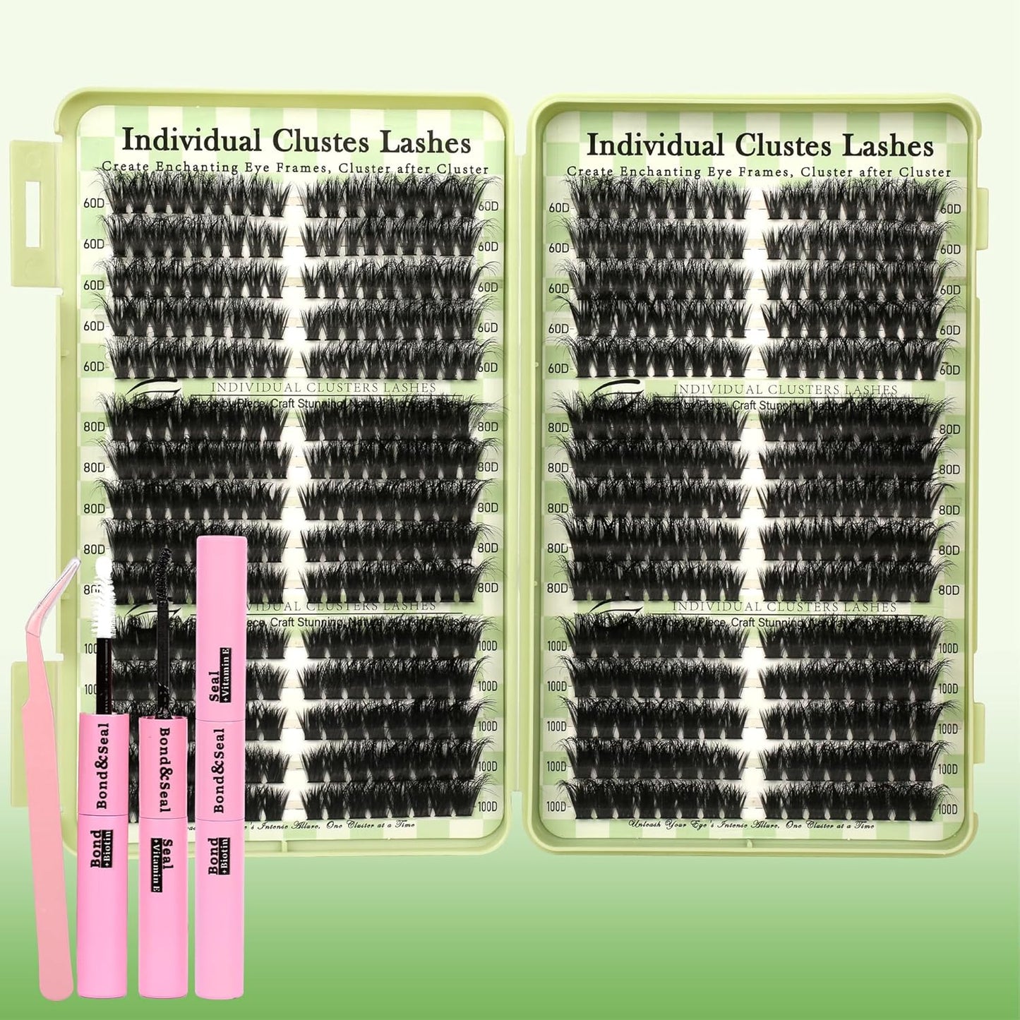 Lash Extension Kit - 640 Pcs Volume C Curl Eyelash Clusters | DIY Cluster Extensions with Bond & Tweezers