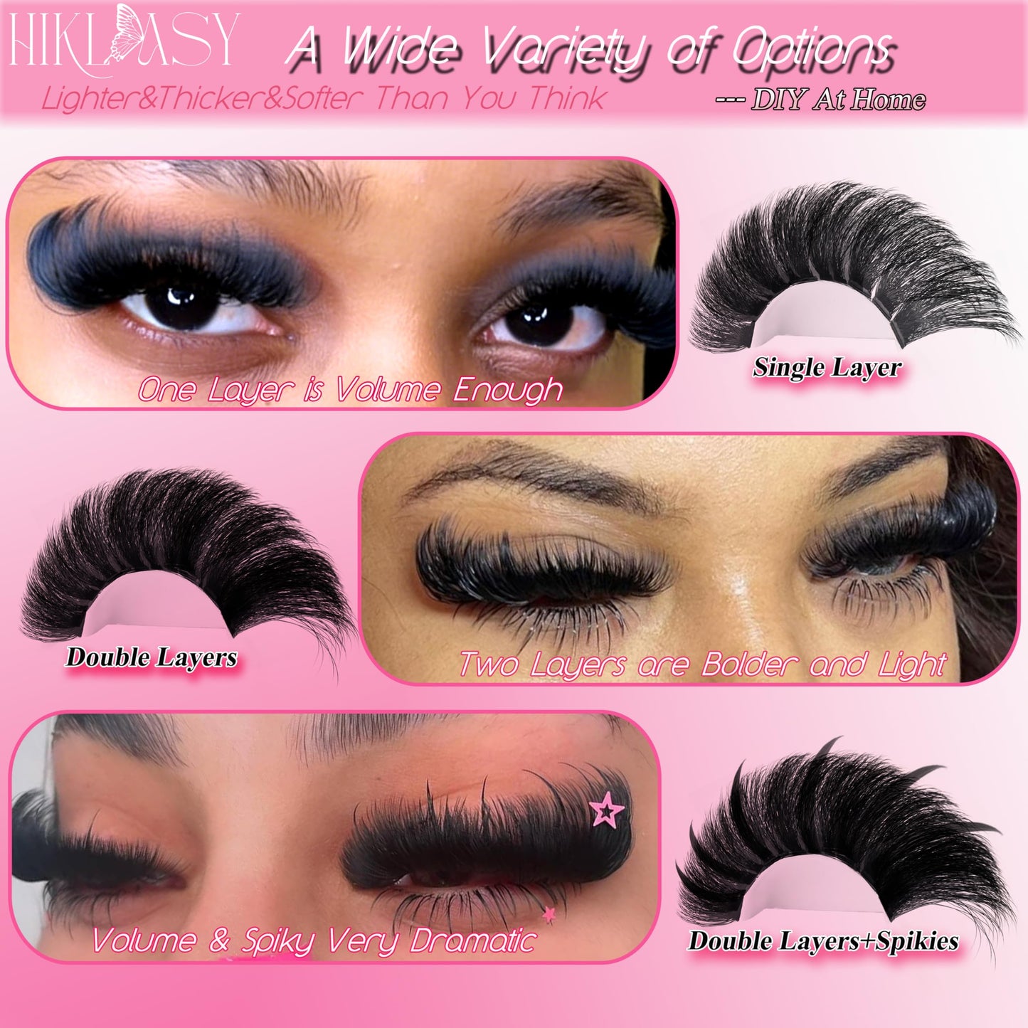 Lash Clusters (12 14 16 18 20 22mm) Volume Fake Lashes 260D Eyelash Clusters Extensions D+ Curve Reusable Light Weight Dramatic Lashes Wispy Lash Clusters Thick,288pcs Huge Plus Pack,DIY By Hiklasy